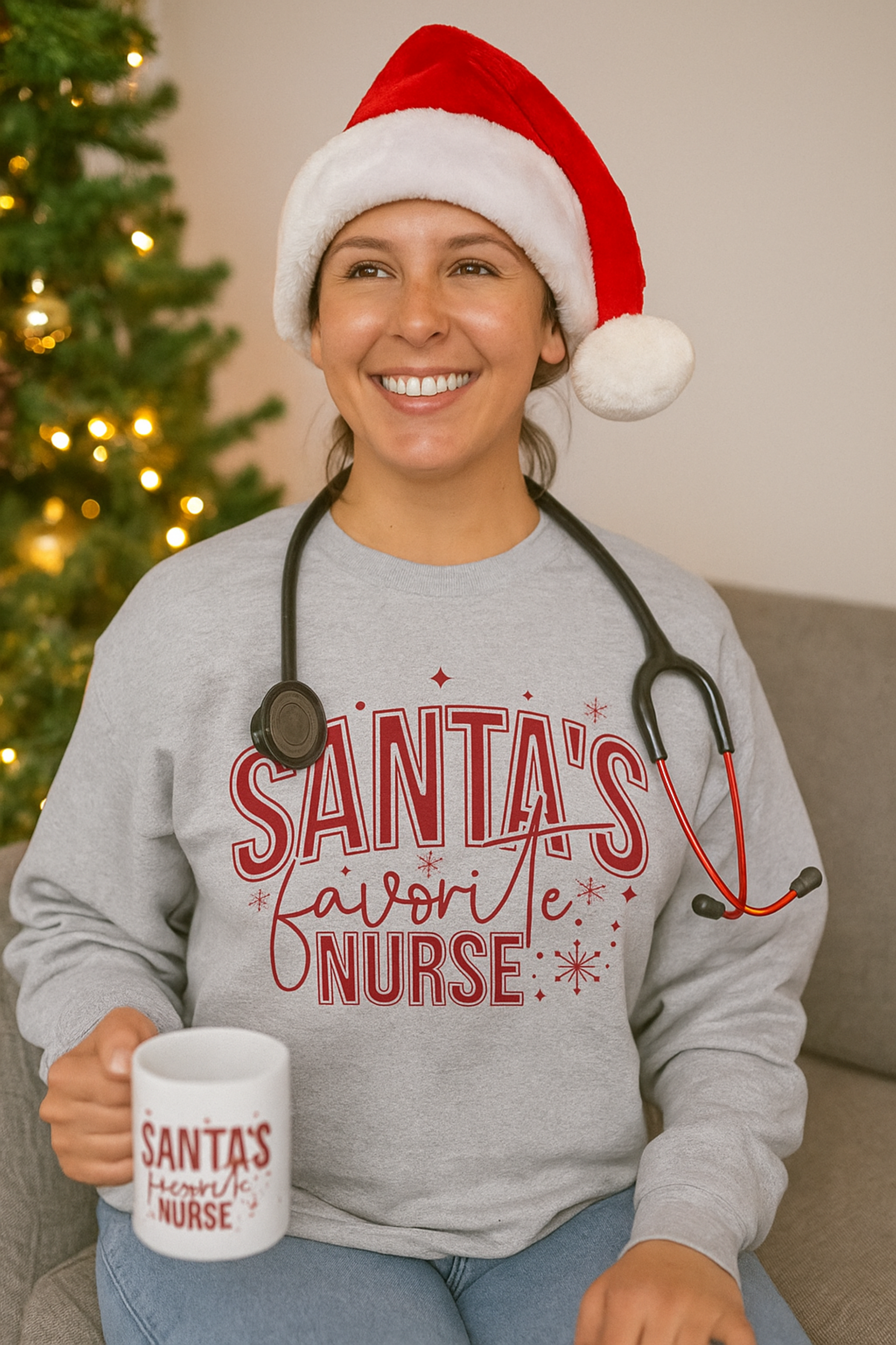 Santa's Favorite Nurse Crewneck Sweatshirt - Unisex Santa's Favorite Nurse Crewneck Sweatshirt - Unisex