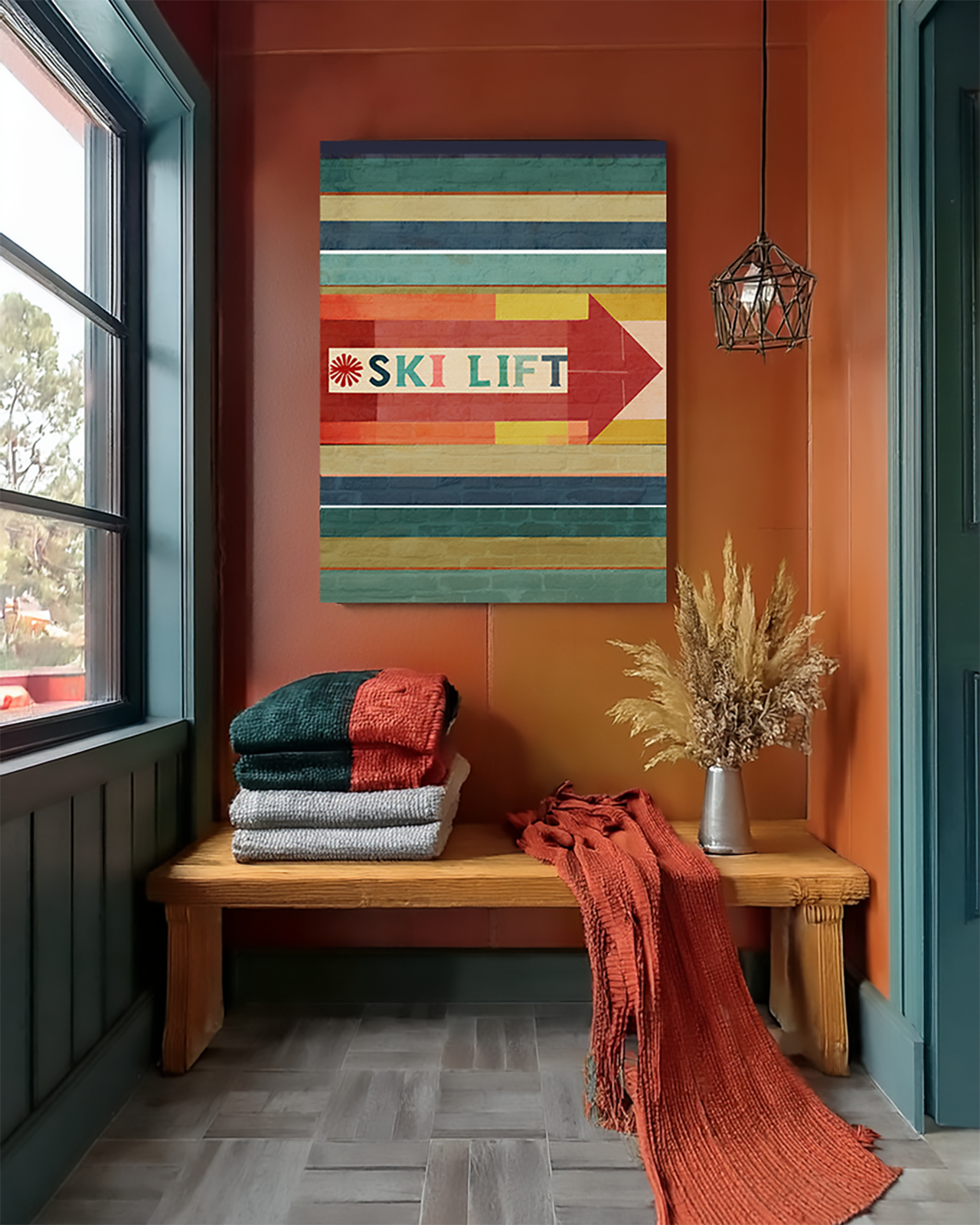 Ski Lift Arrow Retro Canvas Wall Art — Vintage Ski Lodge Decor product thumbnail image