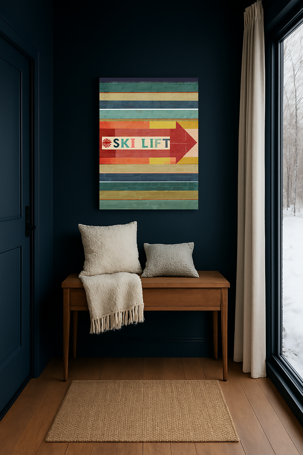 Ski Lift Arrow Retro Canvas Wall Art — Vintage Ski Lodge Decor product thumbnail image