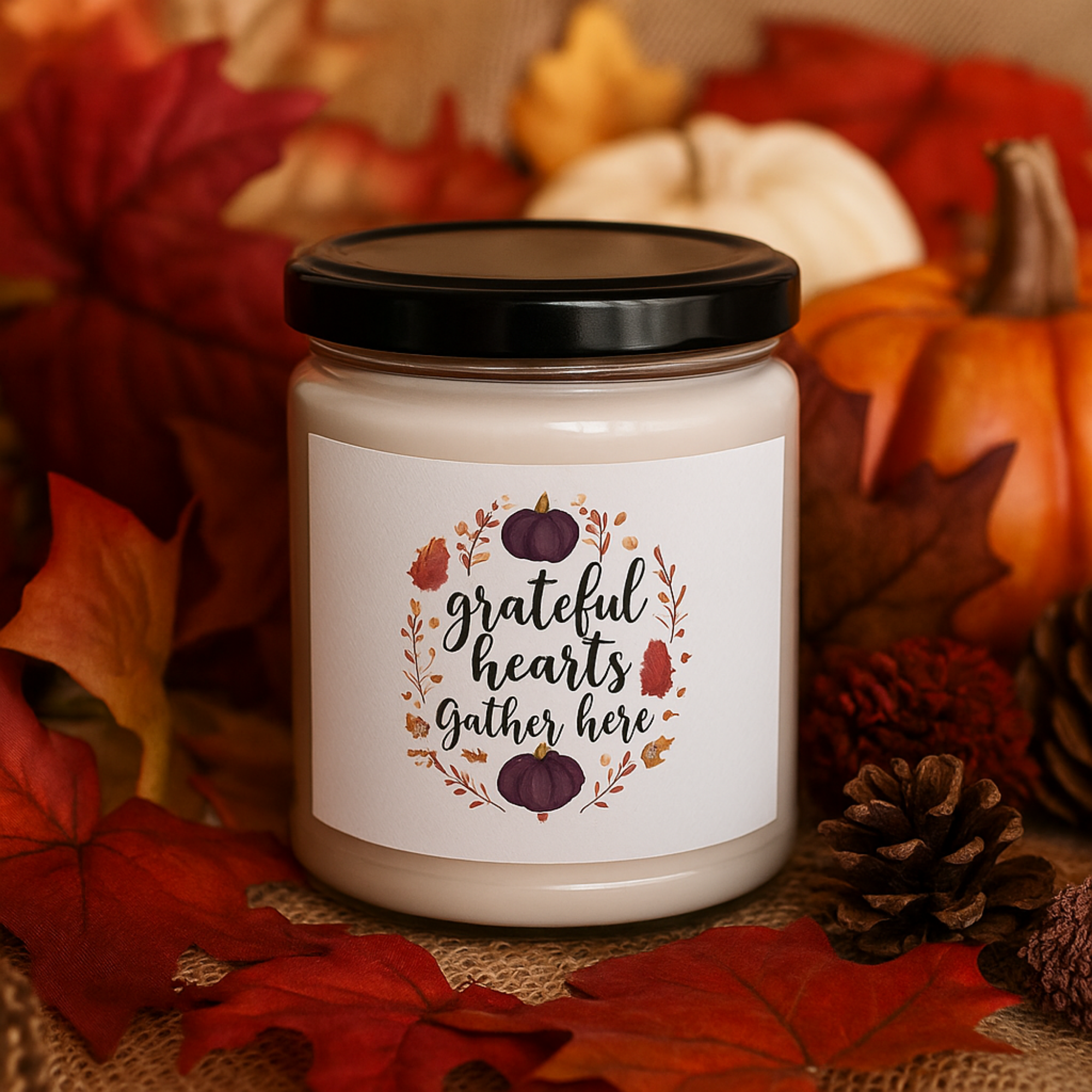 Grateful Hearts Gather Here Fall Candle Thanksgiving Pumpkin Soy Candle Gift Cozy Autumn Decor Rustic Harvest Scented Candle 9oz product thumbnail image