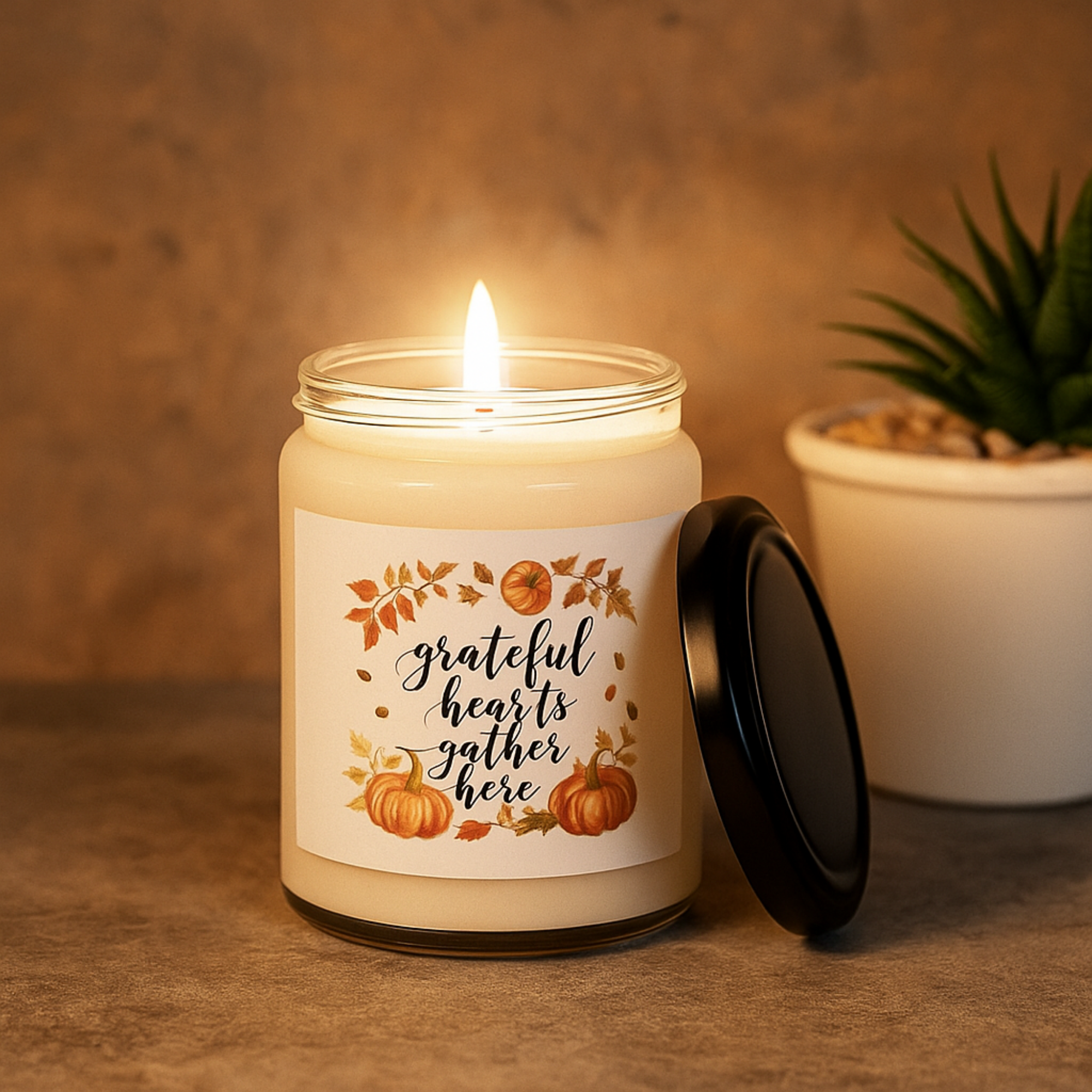 Grateful Hearts Gather Here Fall Candle Thanksgiving Pumpkin Soy Candle Gift Cozy Autumn Decor Rustic Harvest Scented Candle 9oz product thumbnail image