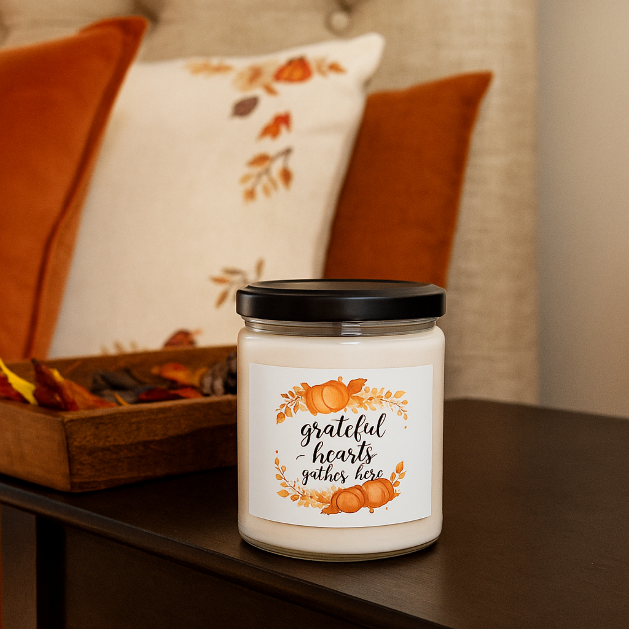 Grateful Hearts Gather Here Fall Candle Thanksgiving Pumpkin Soy Candle Gift Cozy Autumn Decor Rustic Harvest Scented Candle 9oz product thumbnail image