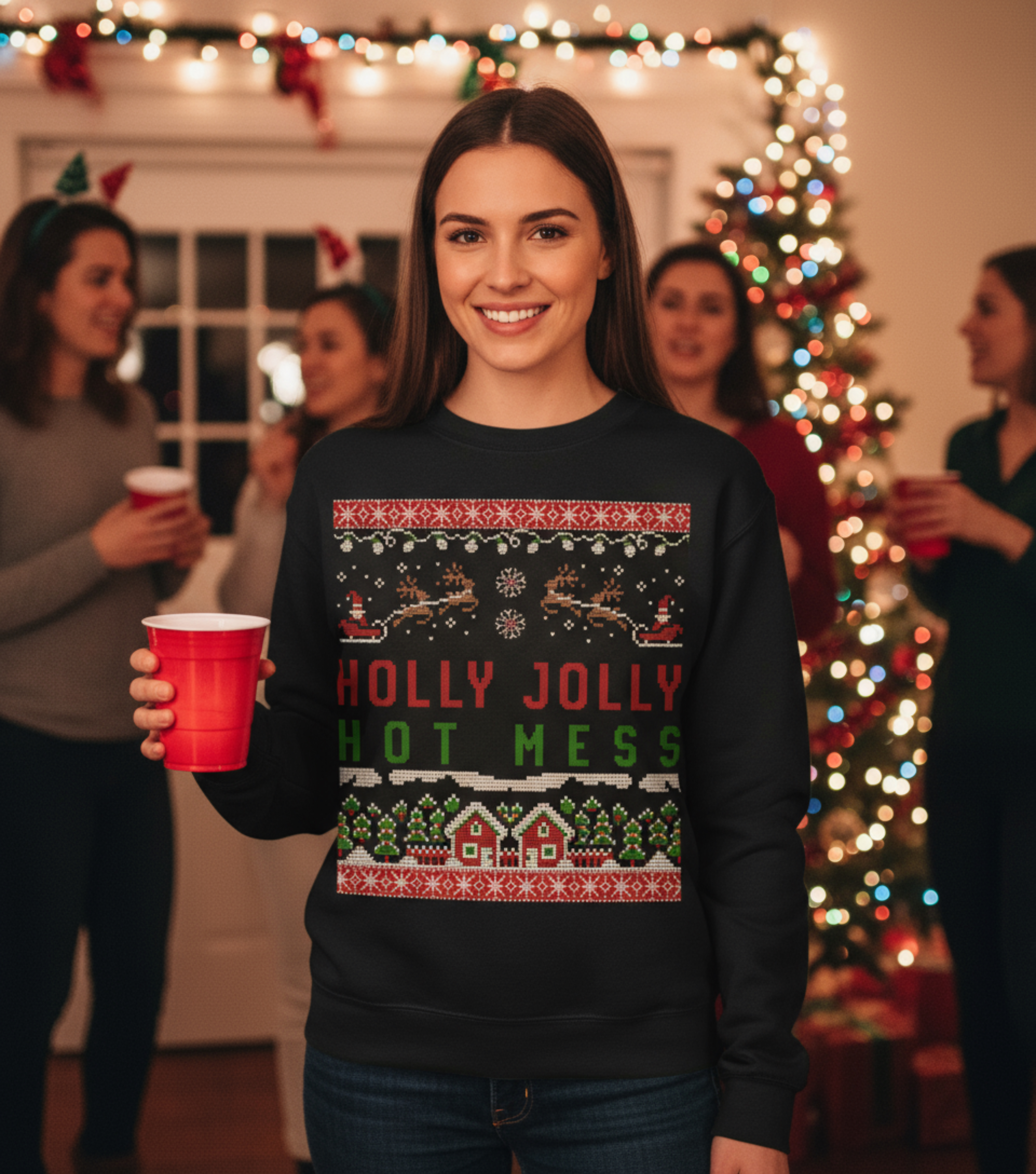 "Holly Jolly Hot Mess" Sweatshirt I Funny Ugly Sweater Christmas Crewneck | Gildan SF000