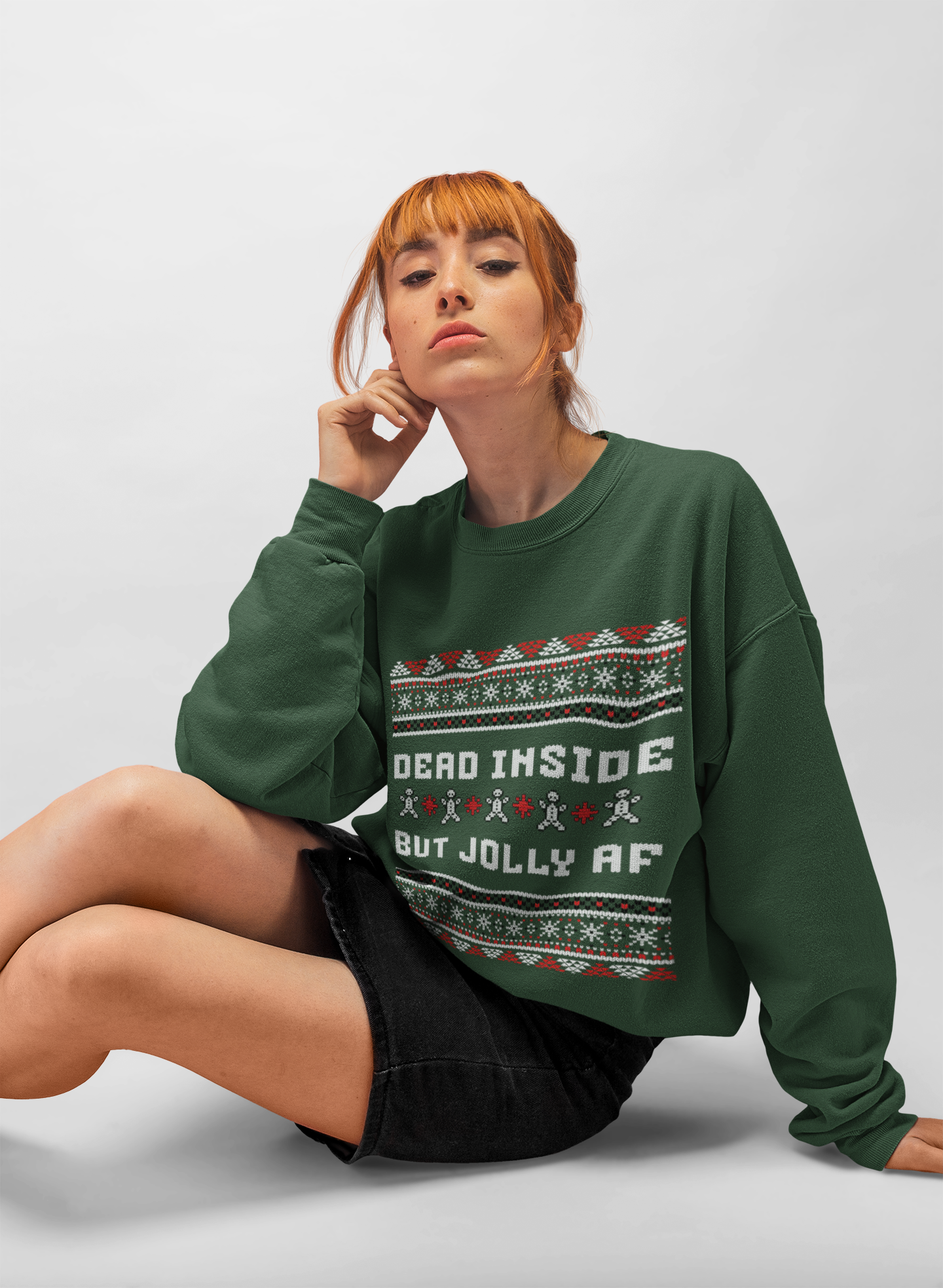 "Dead Inside, But Jolly AF" Crewneck I Funny Ugly Christmas Sweater product thumbnail image