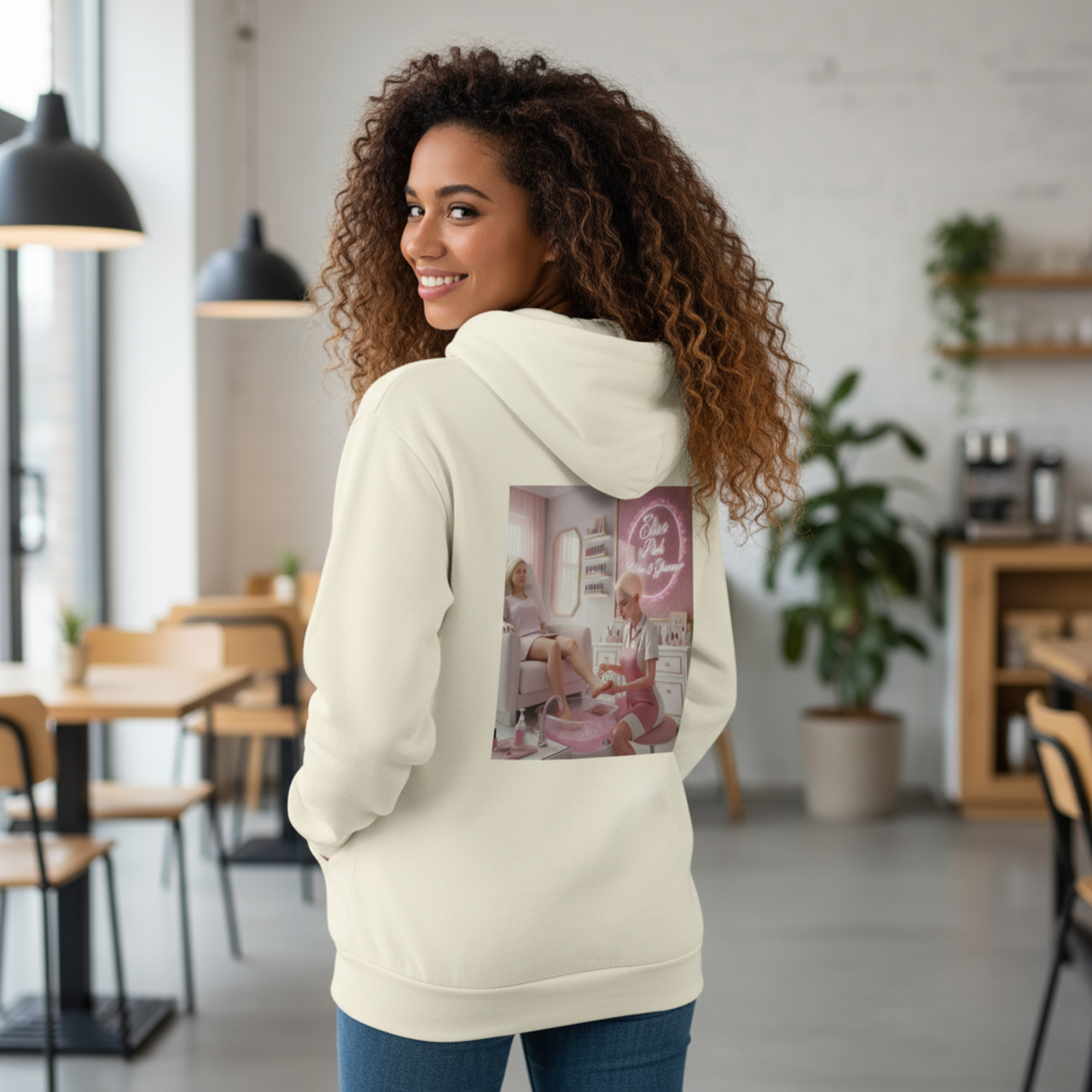 Elise Pink Glamour Peach Nail Salon Pullover Hoodie product thumbnail image Elise Pink Glamour Peach Nail Salon Pullover Hoodie product thumbnail image