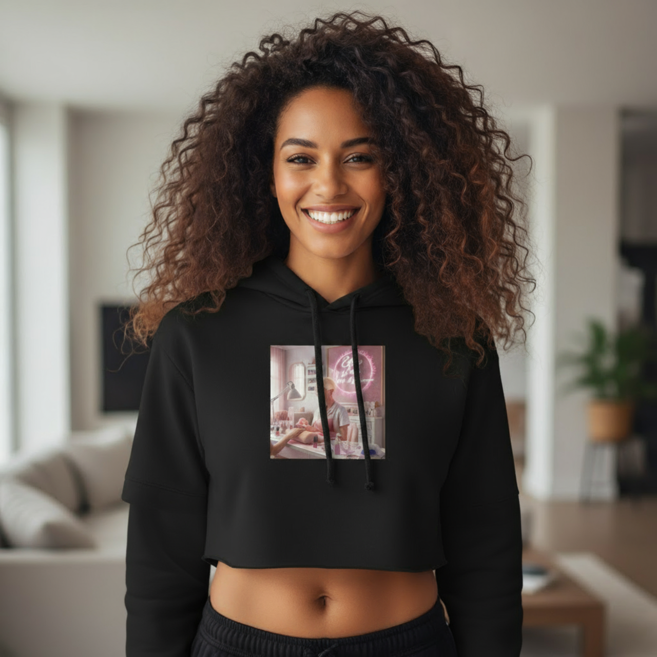 Elise Pink Glamour Peach Nail Salon Cropped Hoodie product thumbnail image Elise Pink Glamour Peach Nail Salon Cropped Hoodie product thumbnail image