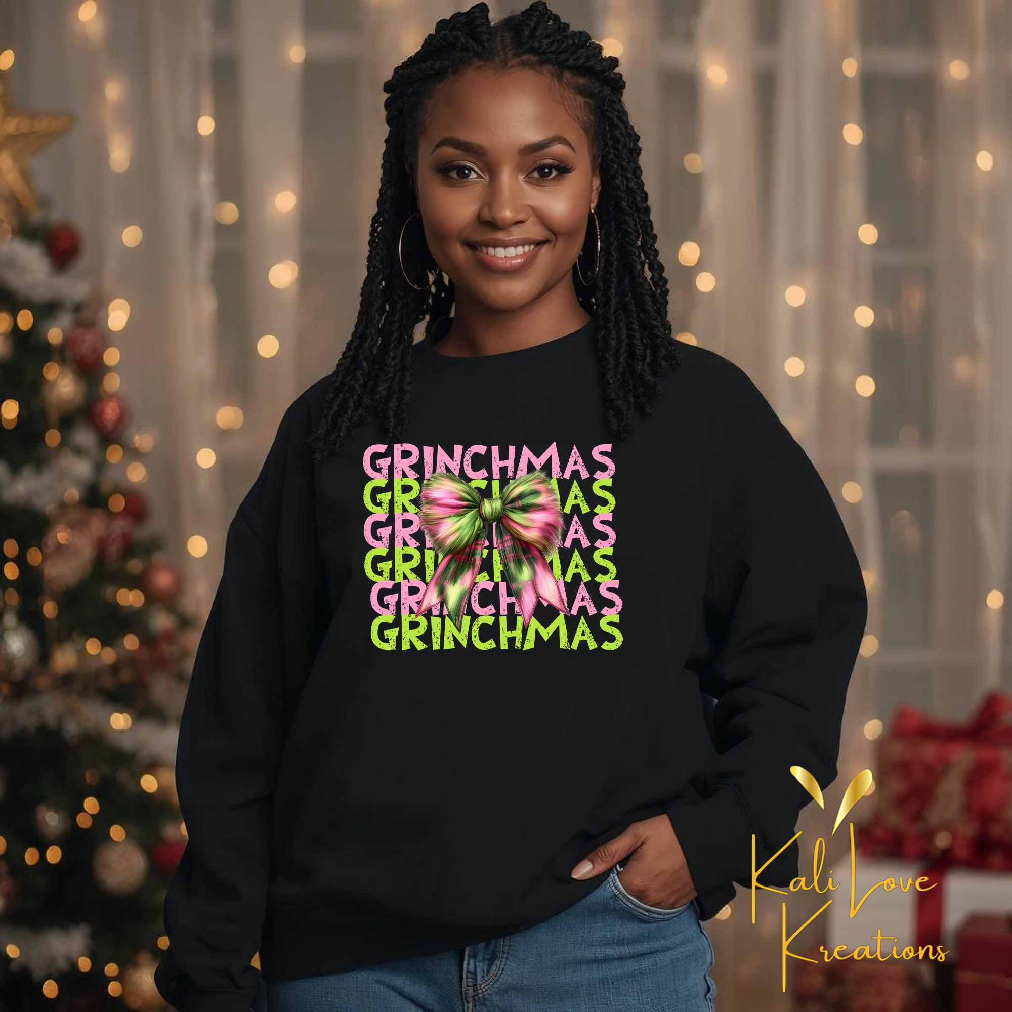 Grinchmas with Bow Crewneck Sweatshirt Grinchmas with Bow Crewneck Sweatshirt