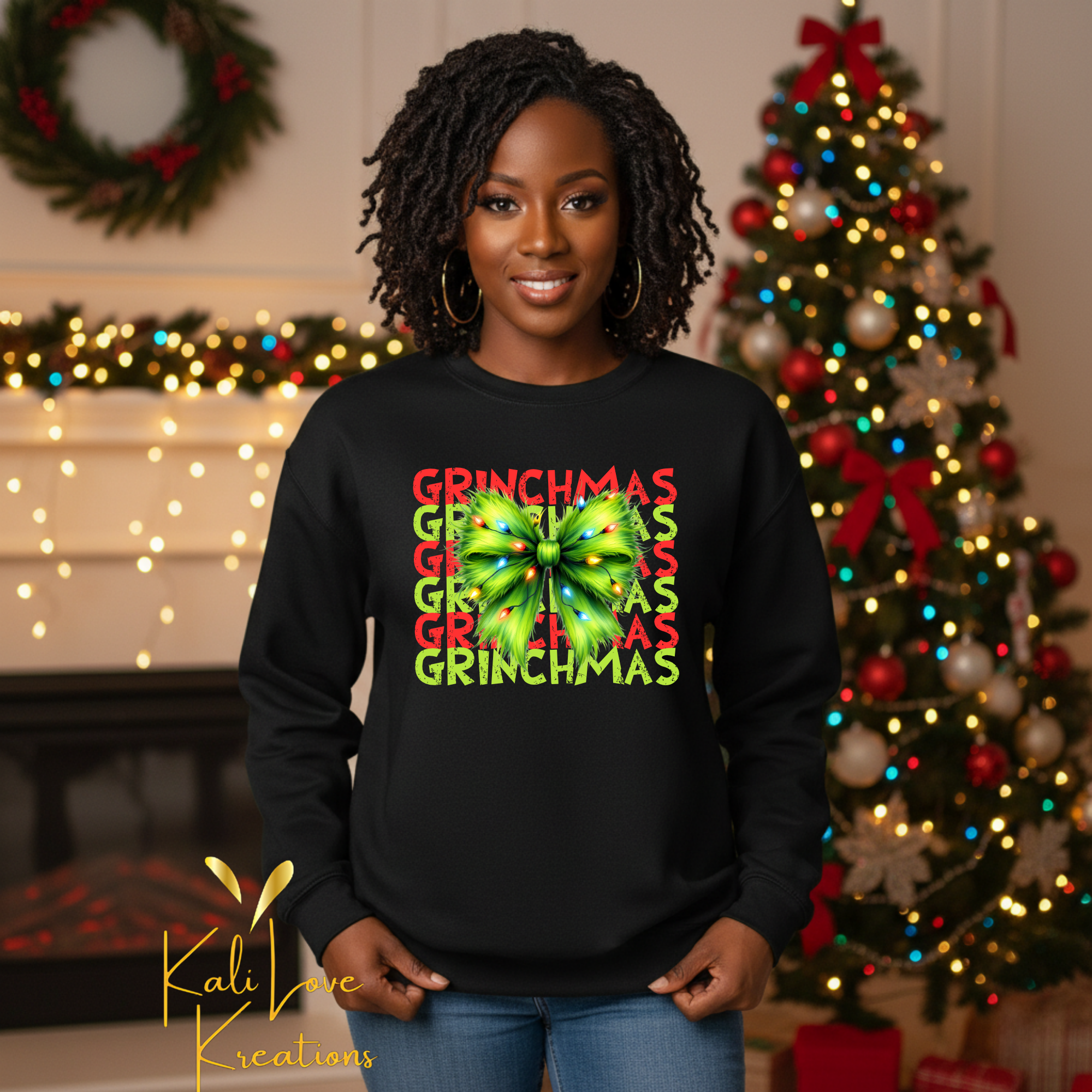 Grinchmas with Bow Crewneck Sweatshirt product thumbnail image Grinchmas with Bow Crewneck Sweatshirt product thumbnail image