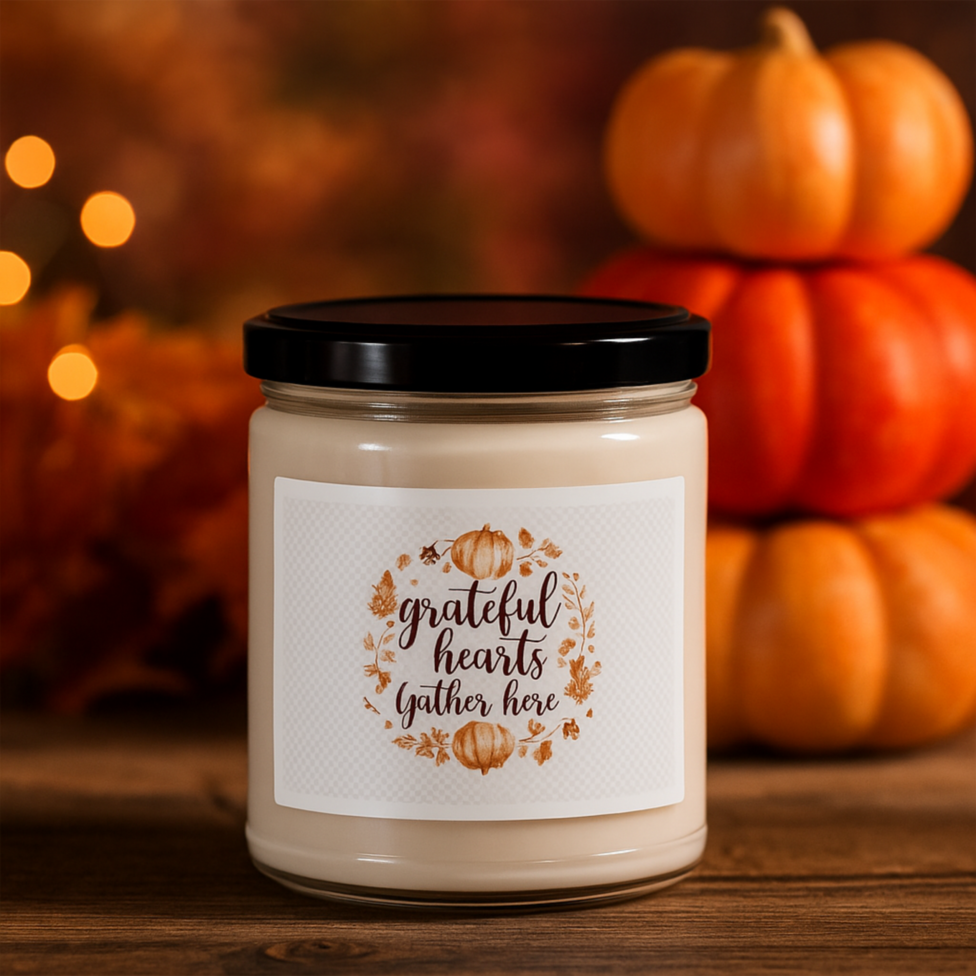 Grateful Hearts Gather Here Fall Candle Thanksgiving Pumpkin Soy Candle Gift Cozy Autumn Decor Rustic Harvest Scented Candle 9oz product thumbnail image