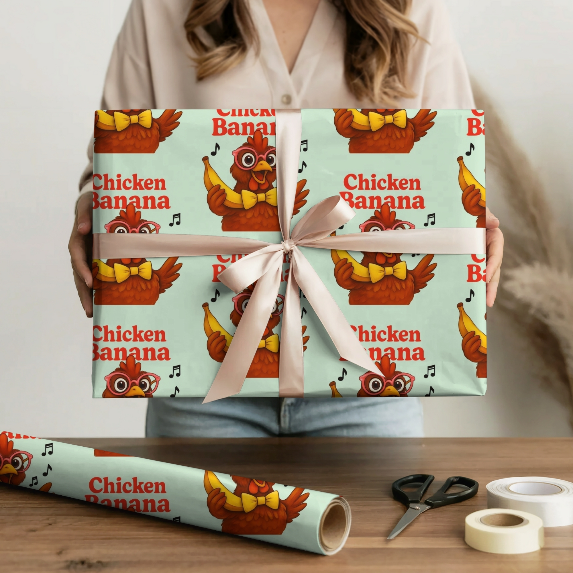 Chicken Bandana Wrapping Paper – Cute Rooster Pattern Gift Wrap for Farm Lovers, Country Kitchen, Thanksgiving &amp; Birthday product thumbnail image