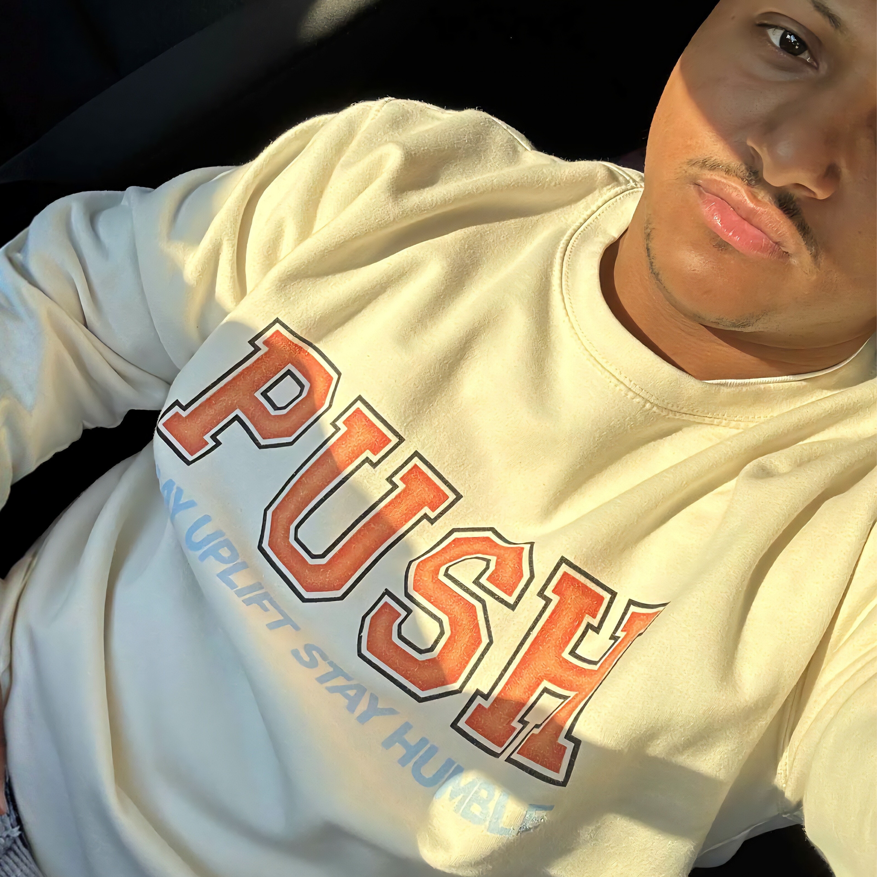 Unisex "PUSH" Vanilla Milkshake/Crimson Bliss Sweatshirt product thumbnail image Unisex "PUSH" Vanilla Milkshake/Crimson Bliss Sweatshirt product thumbnail image