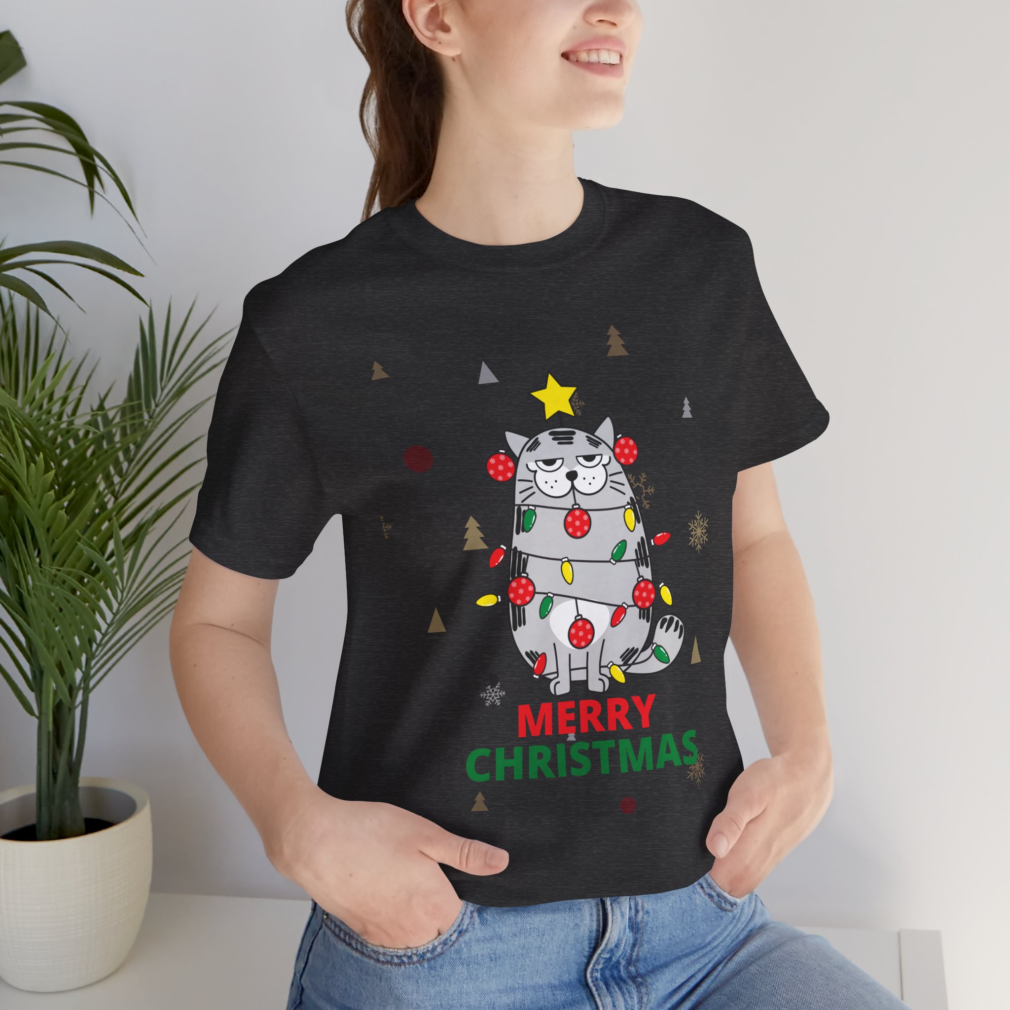 Funny Cat Merry Christmas Tee – “Grumpy Catmas Tree”