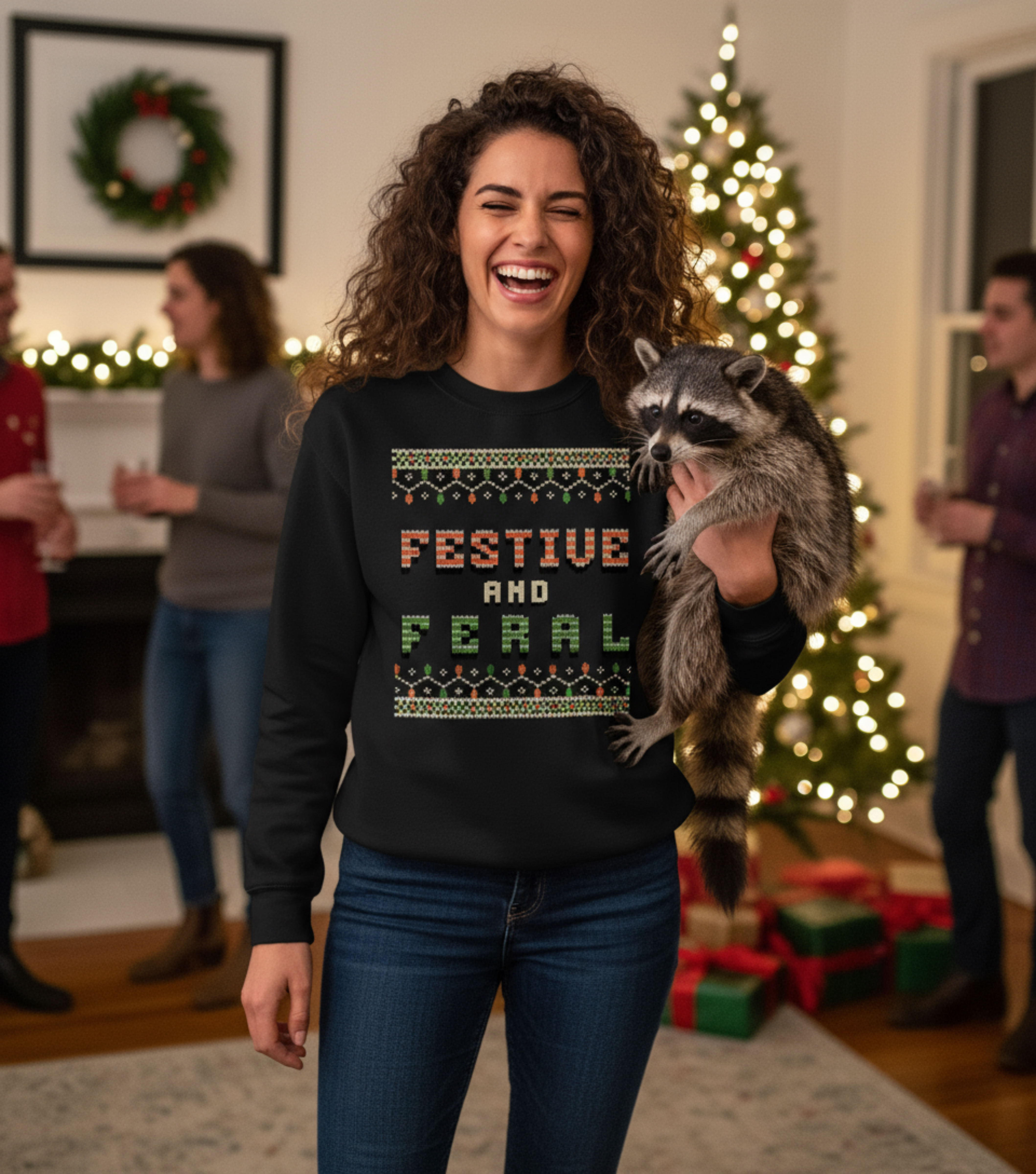 Festive and Feral Christmas Sweatshirt I Funny Holiday Crewneck | Playful Ugly Sweater Design Festive and Feral Christmas Sweatshirt I Funny Holiday Crewneck | Playful Ugly Sweater Design