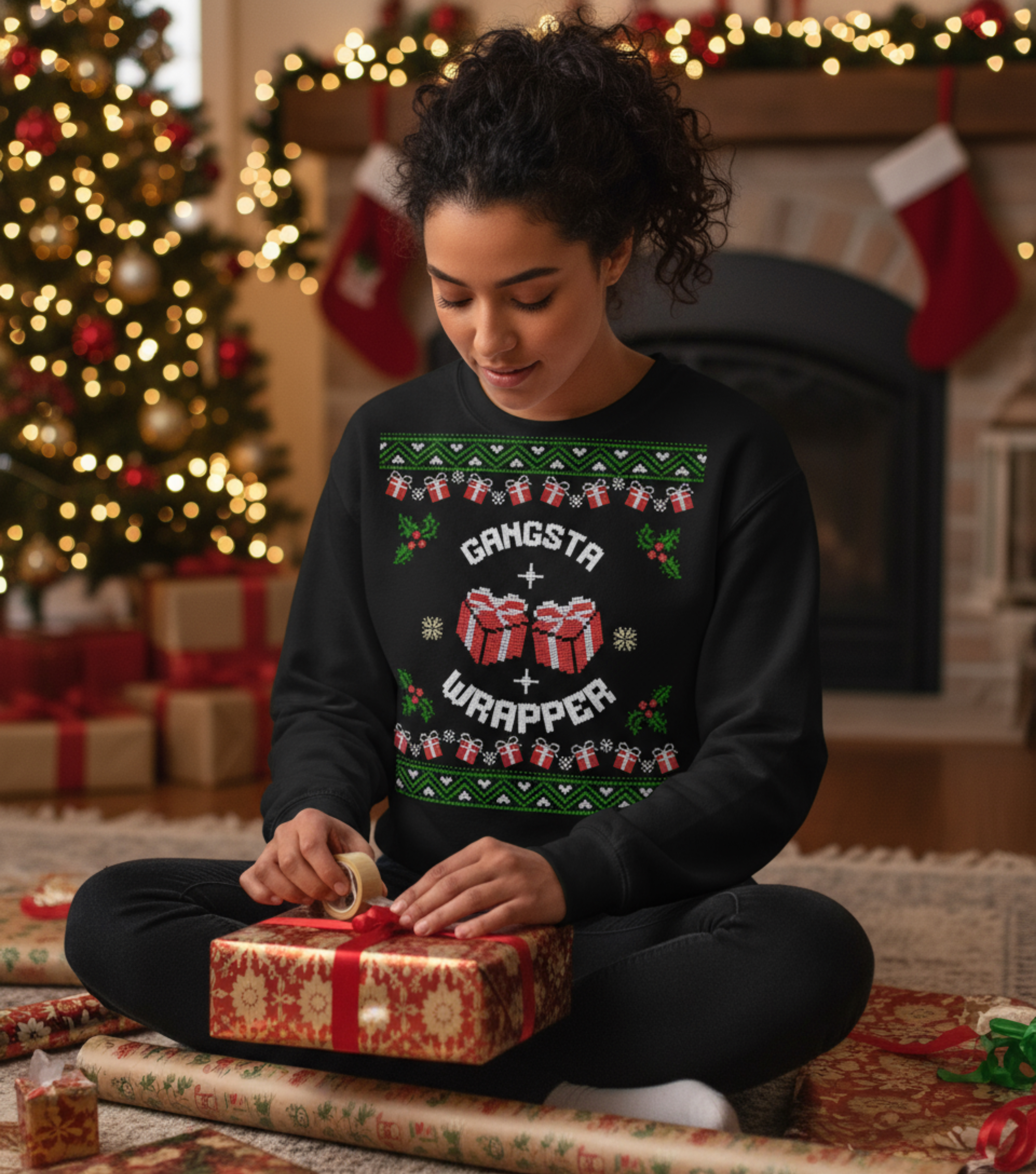 "Gangster Wrapper" Sweatshirt I Funny Ugly Sweater Christmas Crewneck | Gildan SF000 product thumbnail image