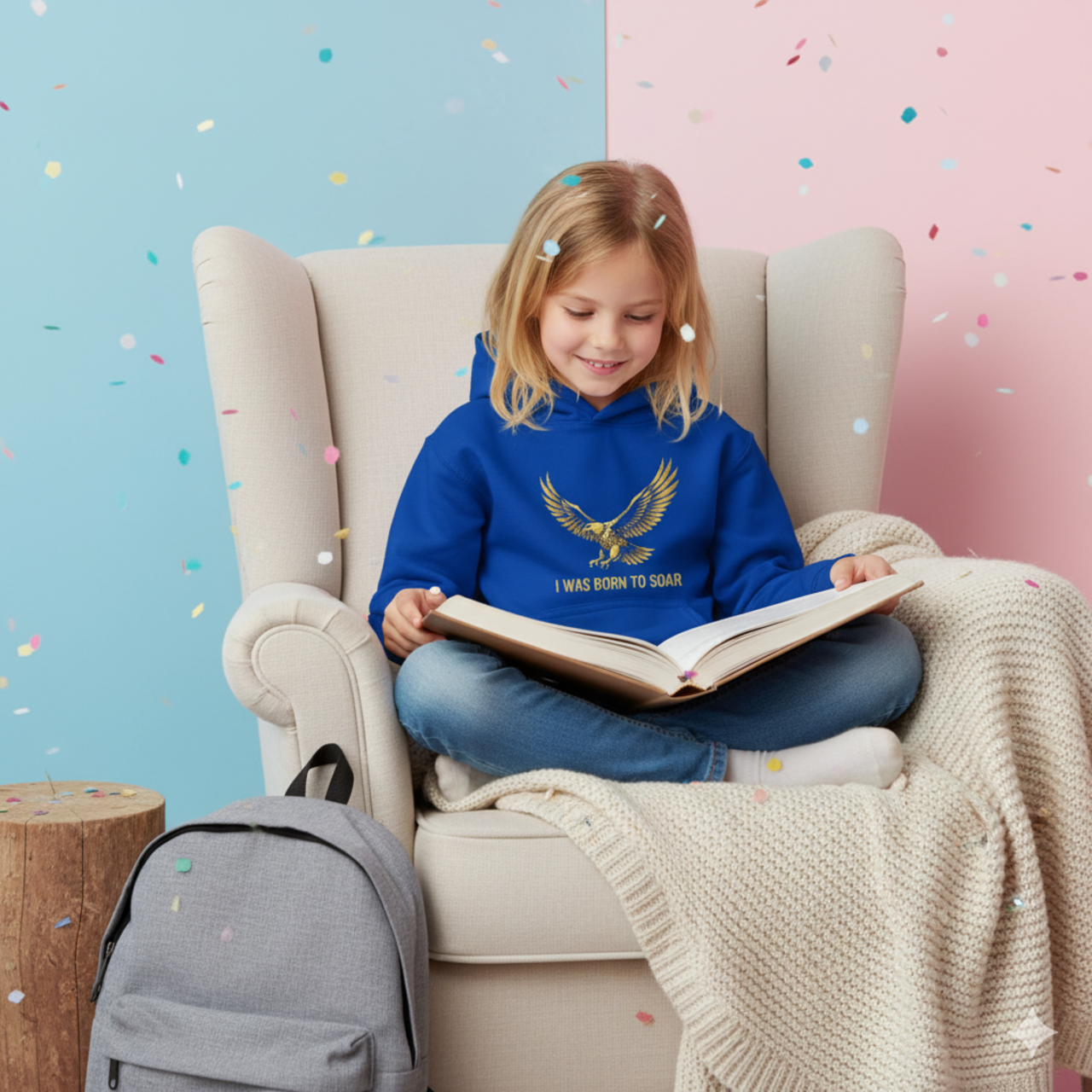 Kids Hoodie — Golden Eagle "I Was Born to Soar" Inspirational Pullover product thumbnail image Kids Hoodie — Golden Eagle "I Was Born to Soar" Inspirational Pullover product thumbnail image