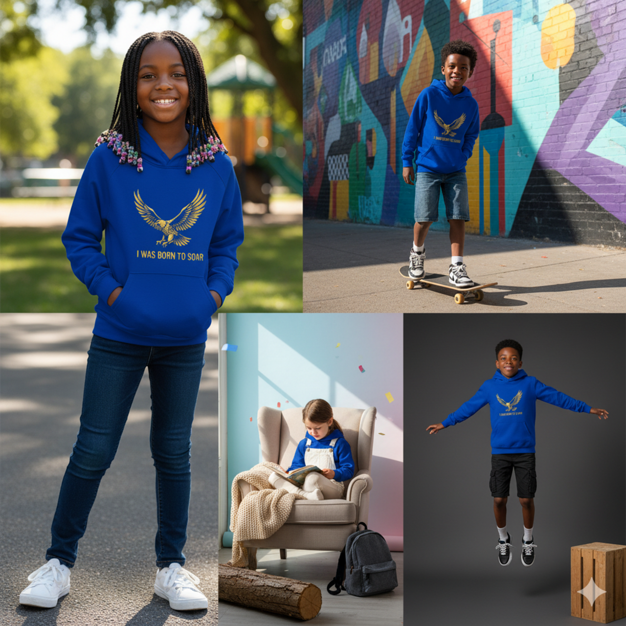 Kids Hoodie — Golden Eagle "I Was Born to Soar" Inspirational Pullover product thumbnail image Kids Hoodie — Golden Eagle "I Was Born to Soar" Inspirational Pullover product thumbnail image