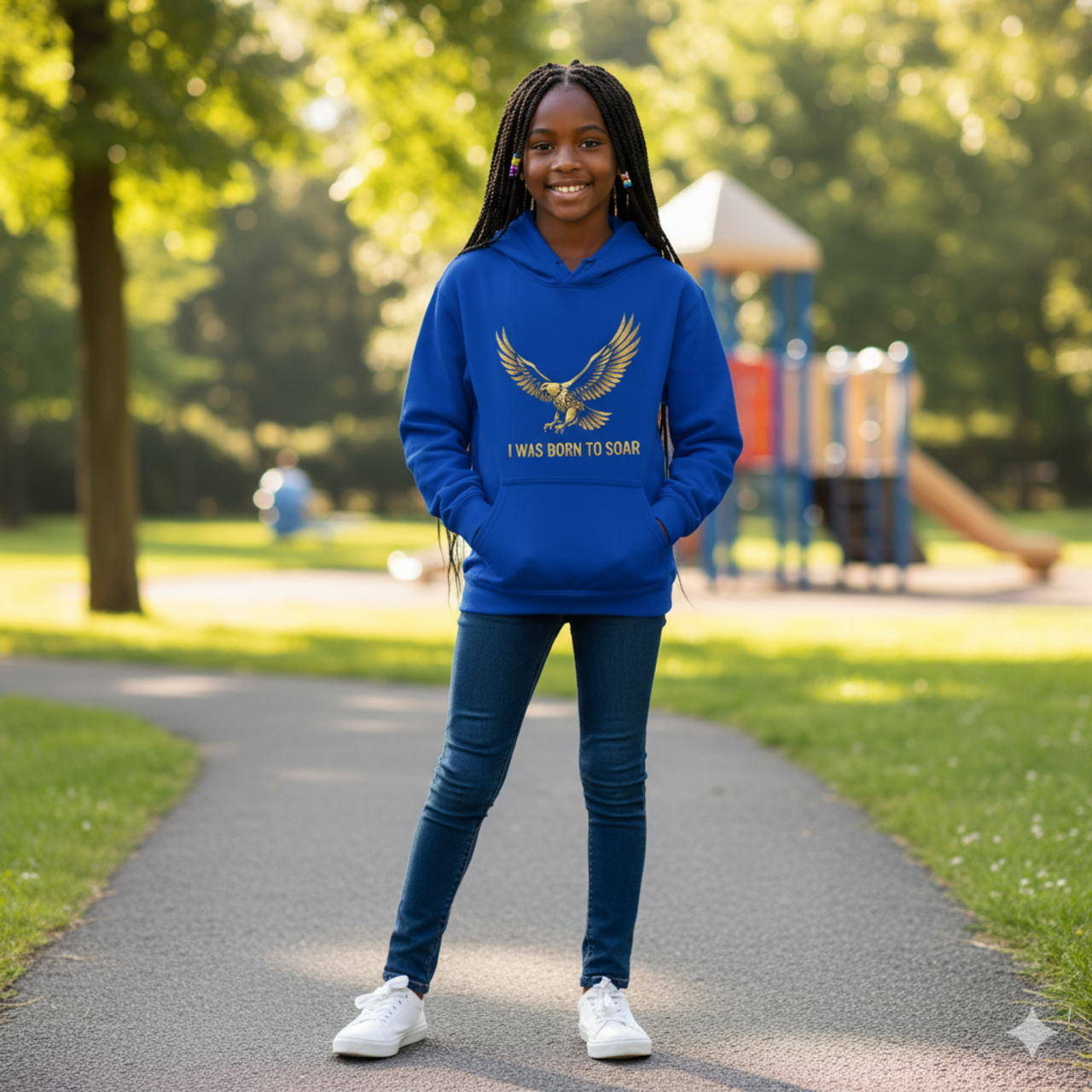 Kids Hoodie — Golden Eagle "I Was Born to Soar" Inspirational Pullover product thumbnail image Kids Hoodie — Golden Eagle "I Was Born to Soar" Inspirational Pullover product thumbnail image