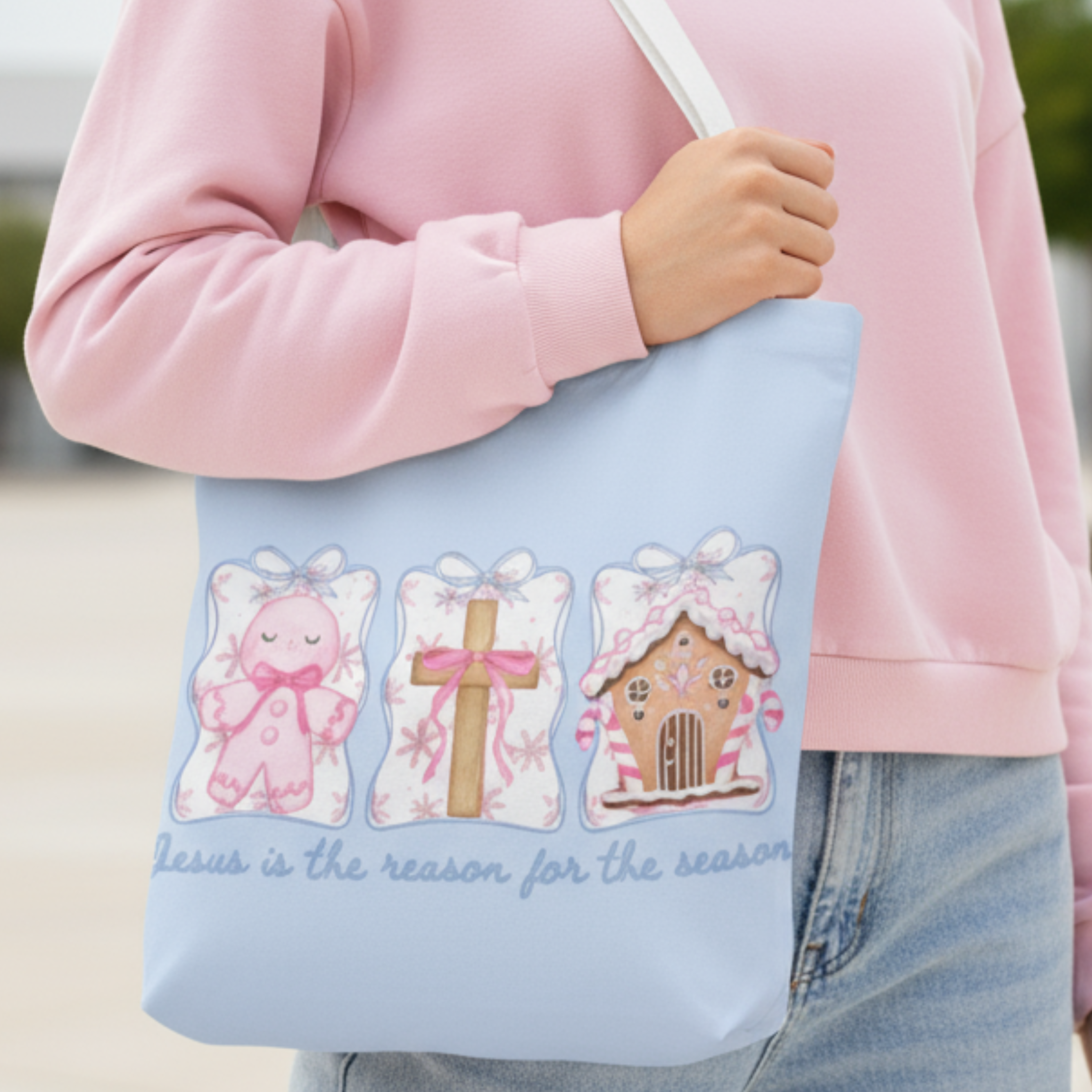 Christmas Cheer Tote Bag - Jesus is the Reason for the Season product thumbnail image Christmas Cheer Tote Bag - Jesus is the Reason for the Season product thumbnail image