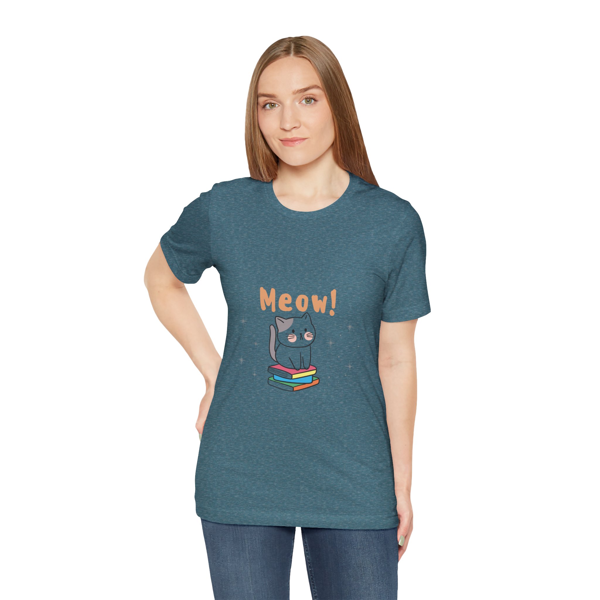 Cute Cat "Meow on Books" T-Shirt product thumbnail image Cute Cat "Meow on Books" T-Shirt product thumbnail image