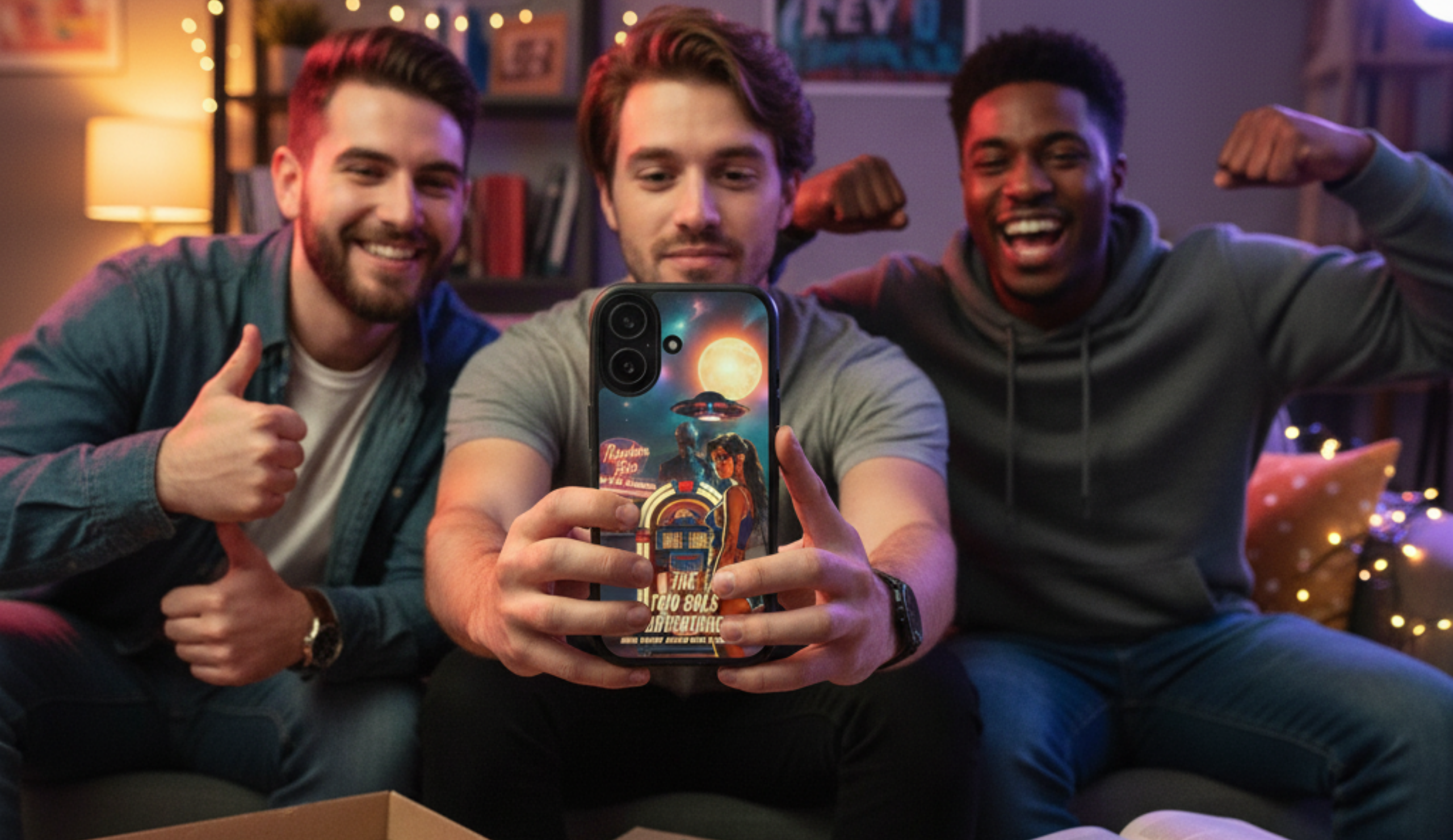 Retro Sci-Fi Phone Case for iPhone – Luna: Medium Whisperer of the Frequency – MagSafe Ready, Cosmic Jukebox, UFO, Vintage Movie Poster Pin-Up Art, Two Sols Adventure, Nowhere Bar Design product thumbnail image Retro Sci-Fi Phone Case for iPhone – Luna: Medium Whisperer of the Frequency – MagSafe Ready, Cosmic Jukebox, UFO, Vintage Movie Poster Pin-Up Art, Two Sols Adventure, Nowhere Bar Design product thumbnail image