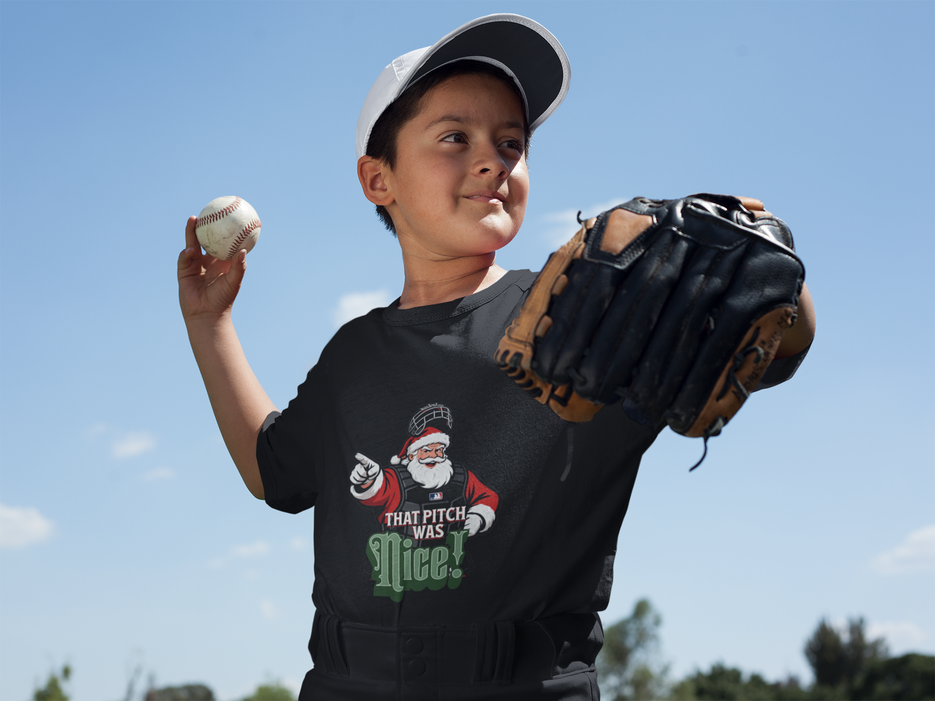 Youth Short Sleeve Tee Baseball Santa Claus Nice Pitch Shirt product thumbnail image Youth Short Sleeve Tee Baseball Santa Claus Nice Pitch Shirt product thumbnail image
