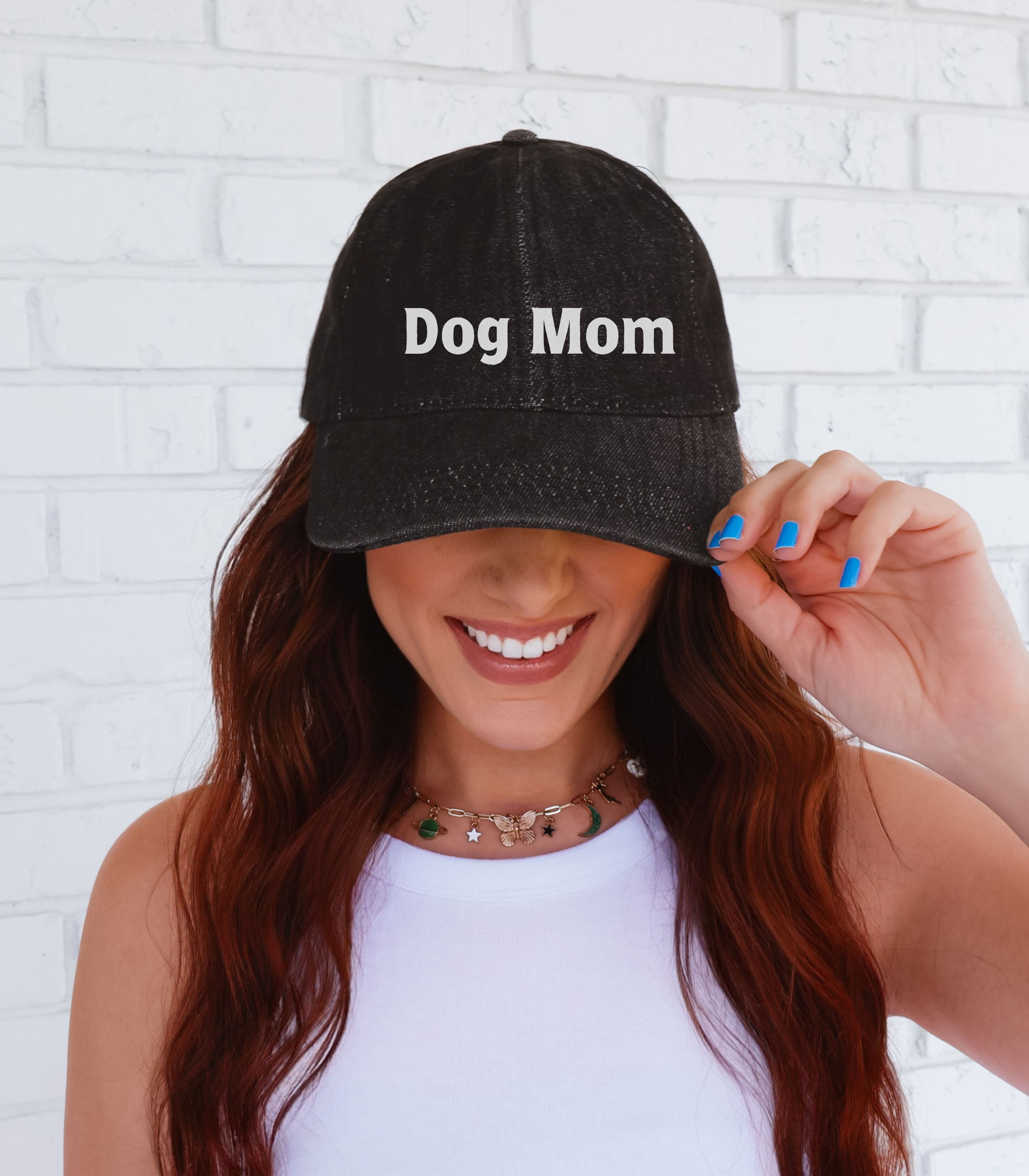 Embroidered Dog Mom Denim Hat product thumbnail image Embroidered Dog Mom Denim Hat product thumbnail image