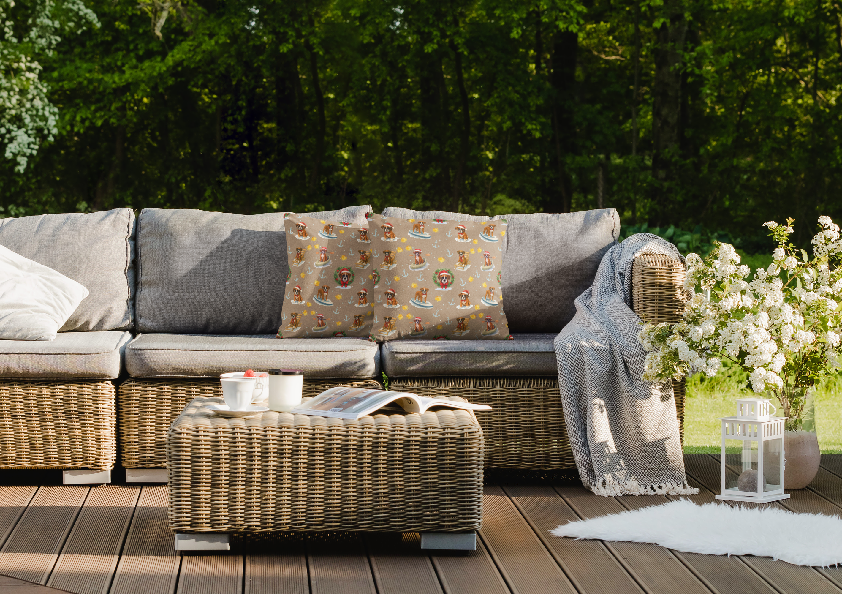 Holiday Boxers on the Lake Outdoor Pillows - Sand