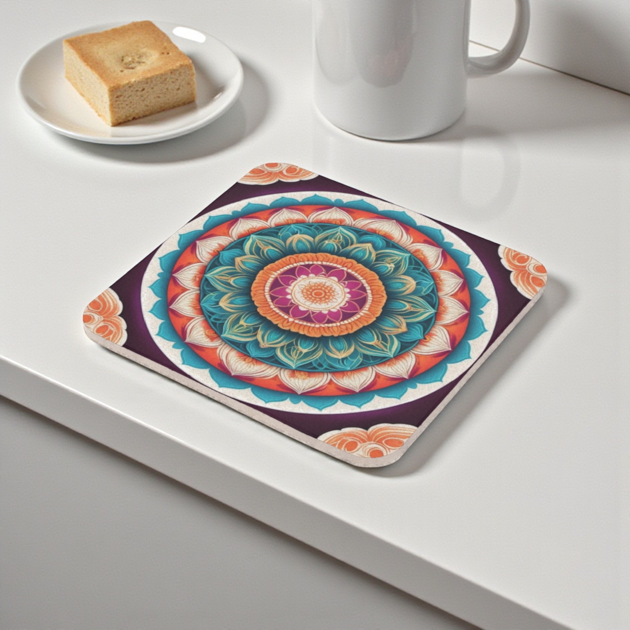 Mandala Colorful Zen Vibes Cork Coaster Set