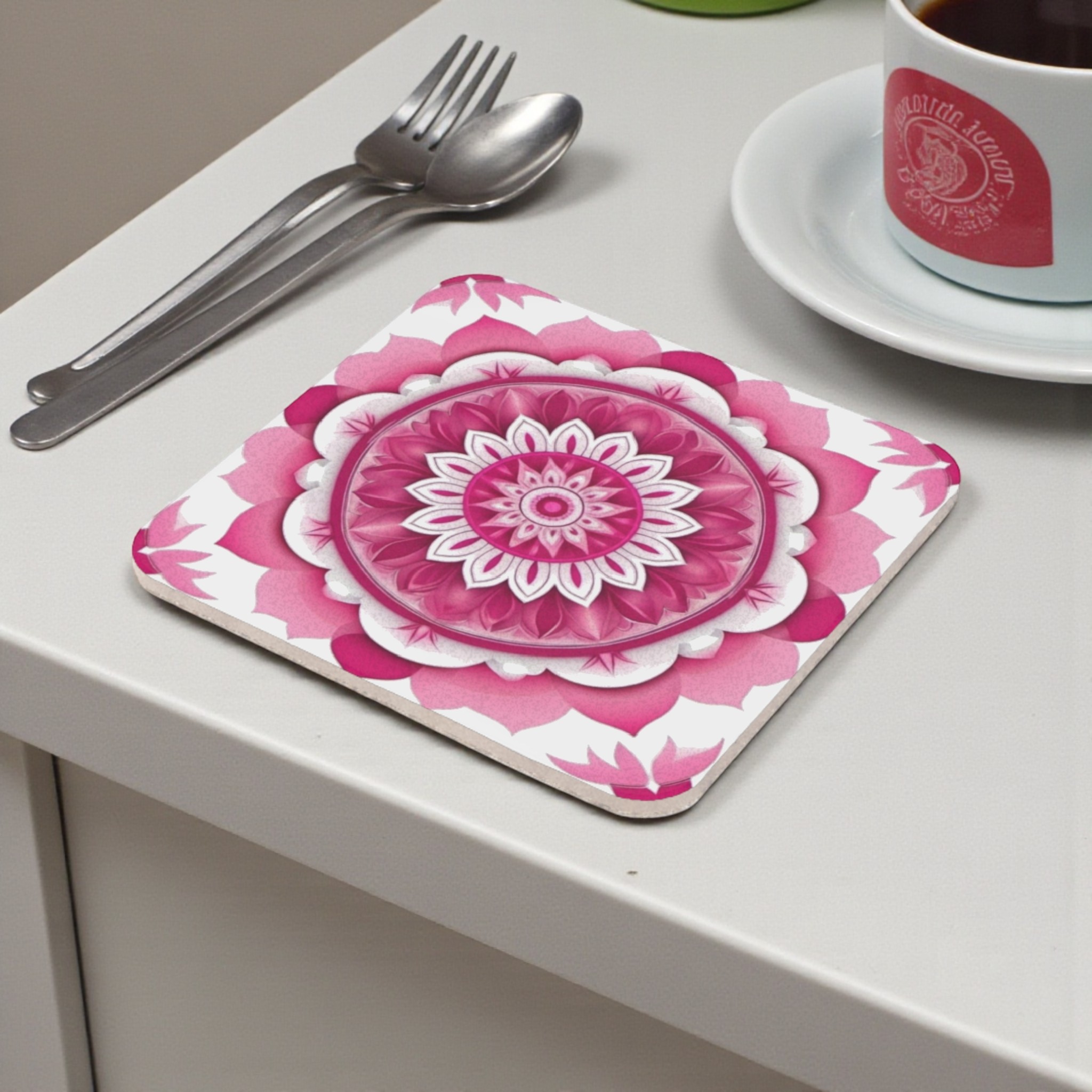 Vibrant Pink Mandala Cork Back Coaster