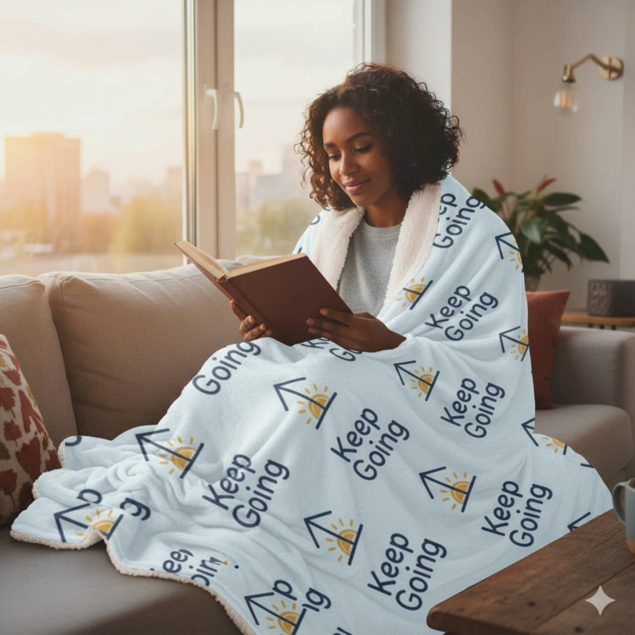 Keep Going Sherpa Blanket — Inspirational Fleece Throw with Sunrise Arrow Pattern product thumbnail image Keep Going Sherpa Blanket — Inspirational Fleece Throw with Sunrise Arrow Pattern product thumbnail image