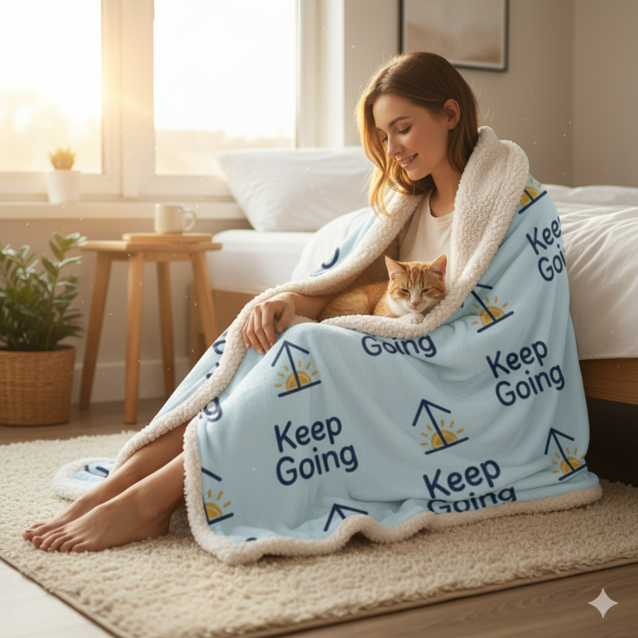 Keep Going Sherpa Blanket — Inspirational Fleece Throw with Sunrise Arrow Pattern product thumbnail image Keep Going Sherpa Blanket — Inspirational Fleece Throw with Sunrise Arrow Pattern product thumbnail image