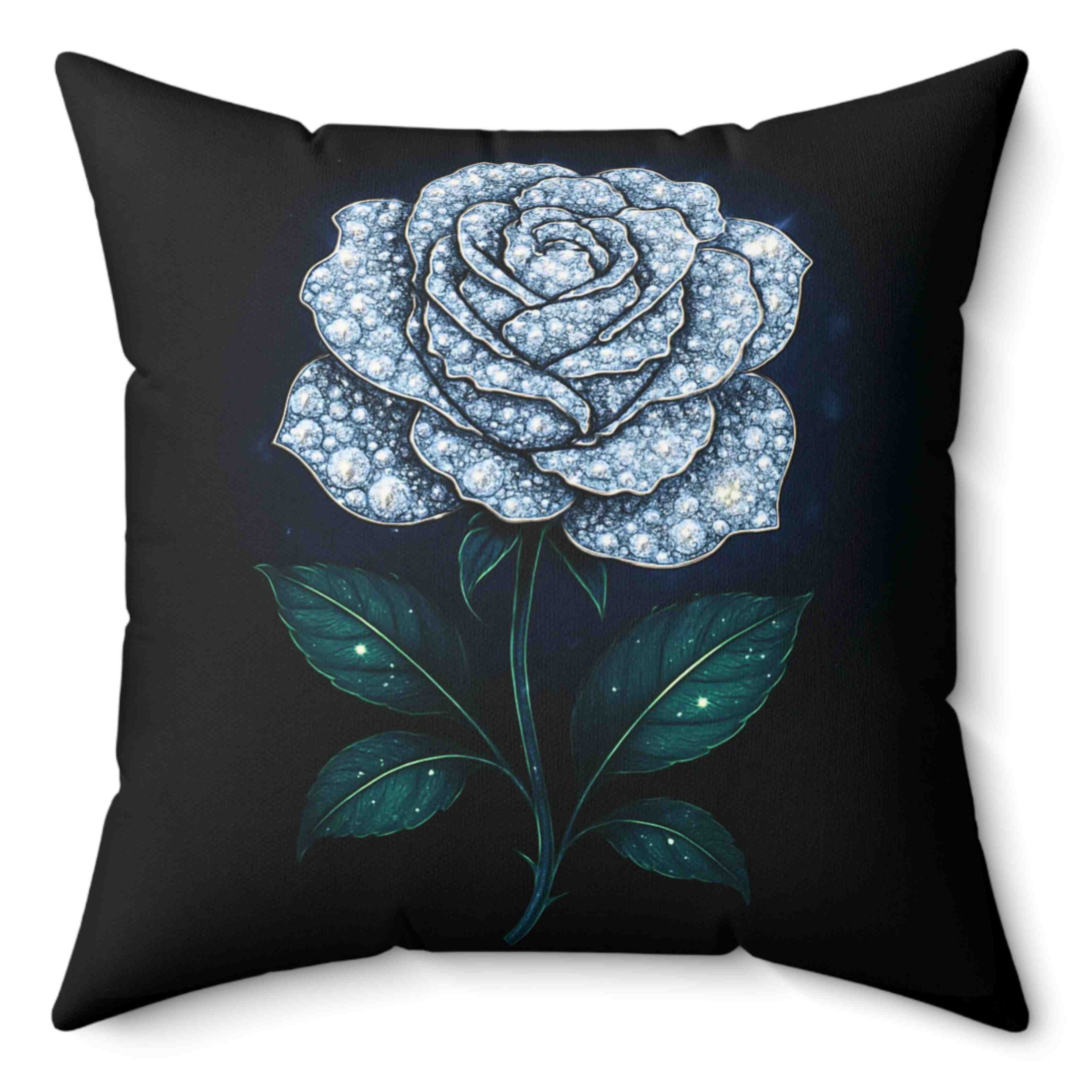 White Diamond Rose Illustration Pillow | Floral Botanical Square Pillow product thumbnail image