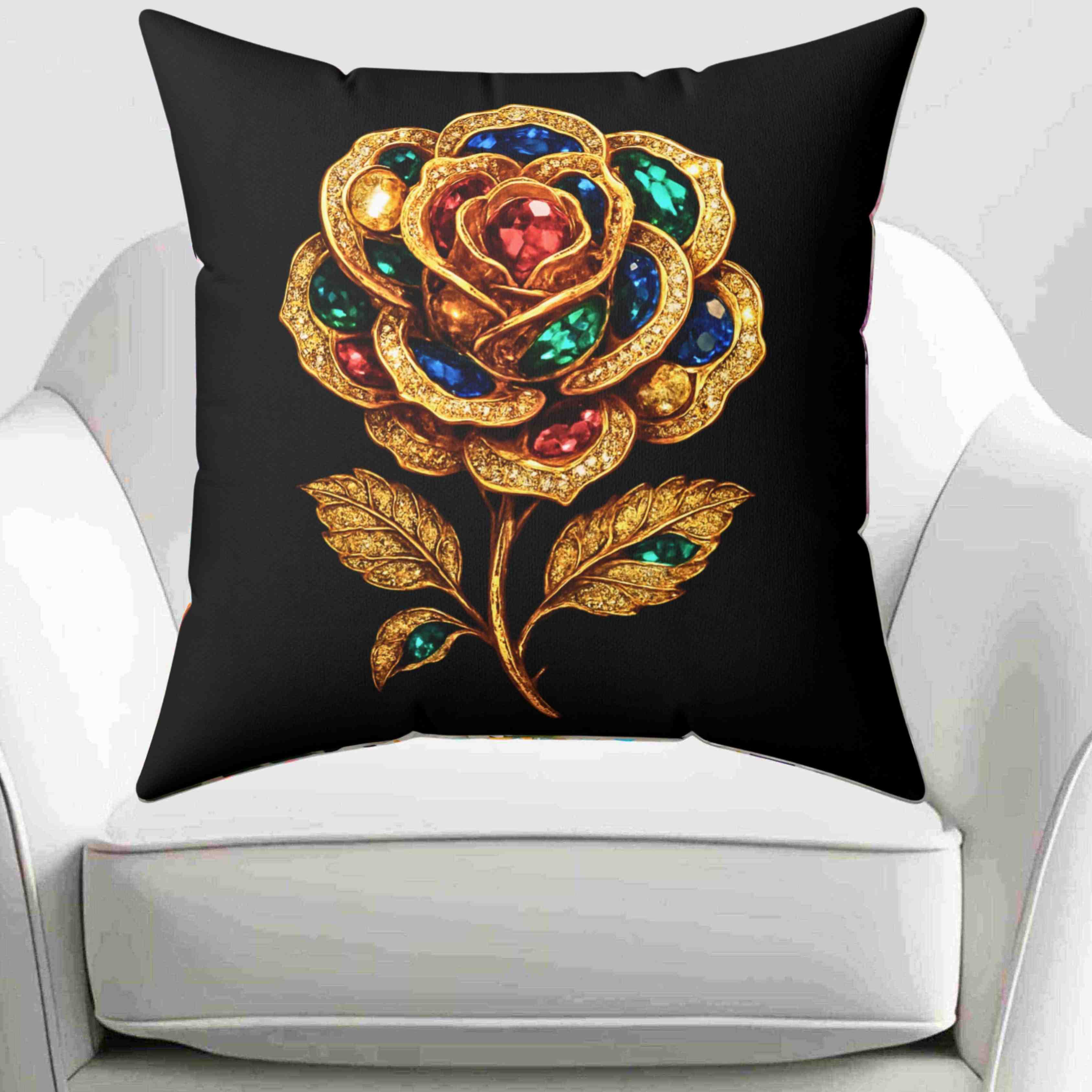 Jeweled Gold Rose Pillow | Spun Polyester Square Pillow product thumbnail image