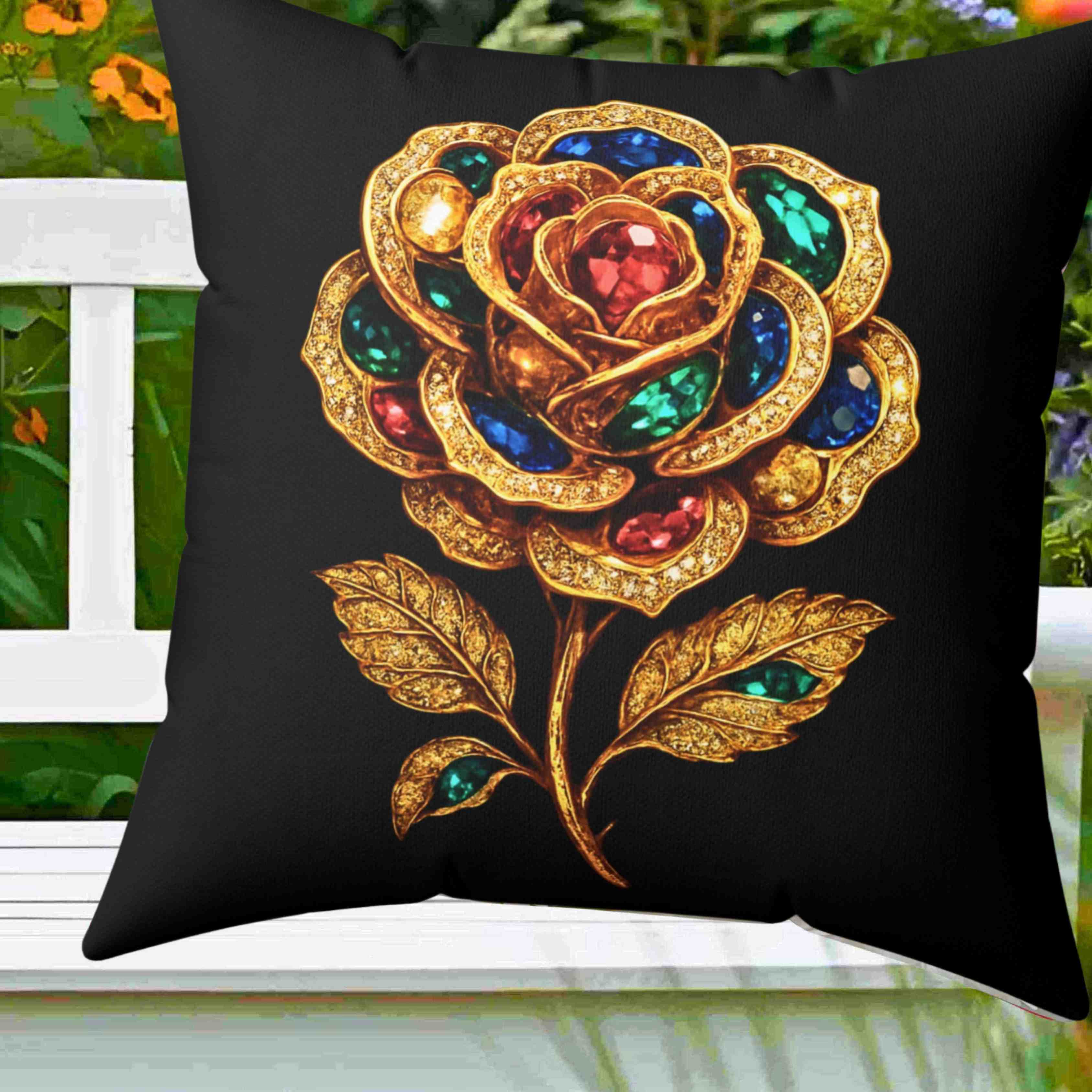 Jeweled Gold Rose Pillow | Spun Polyester Square Pillow product thumbnail image