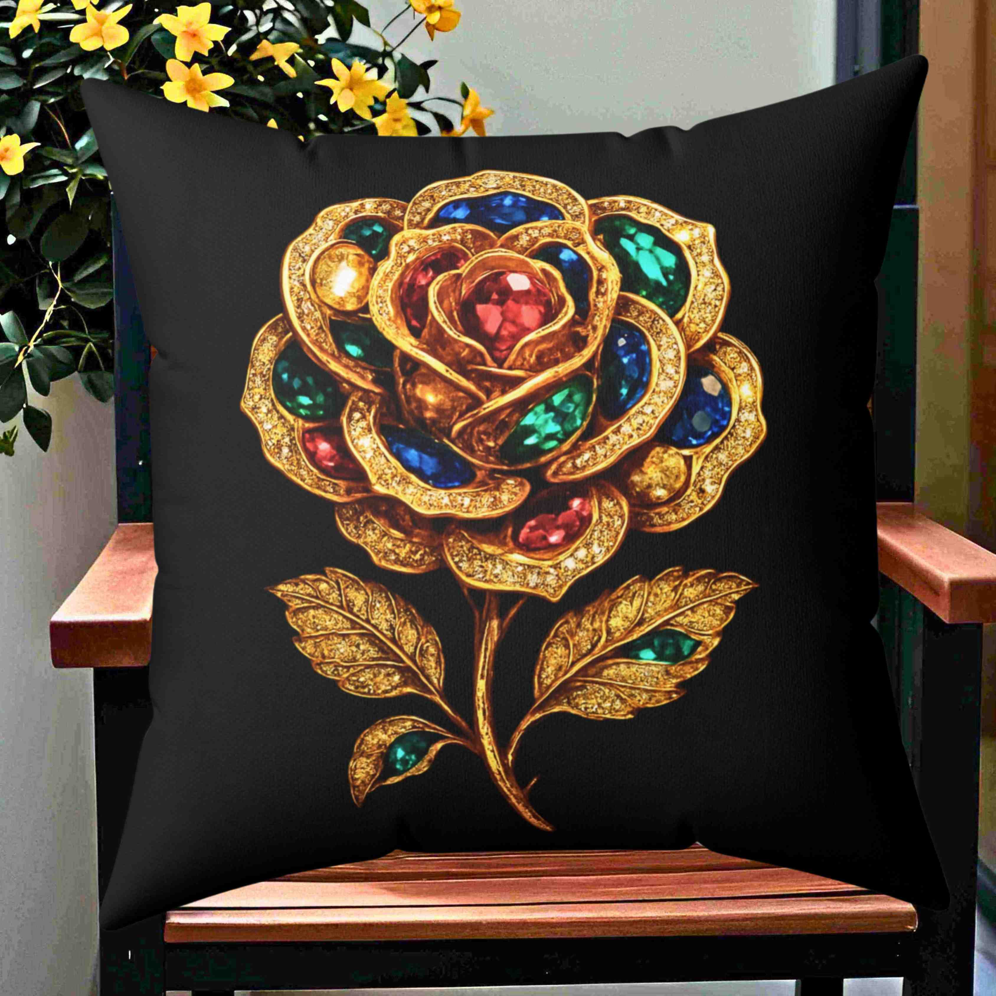 Jeweled Gold Rose Pillow | Spun Polyester Square Pillow product thumbnail image