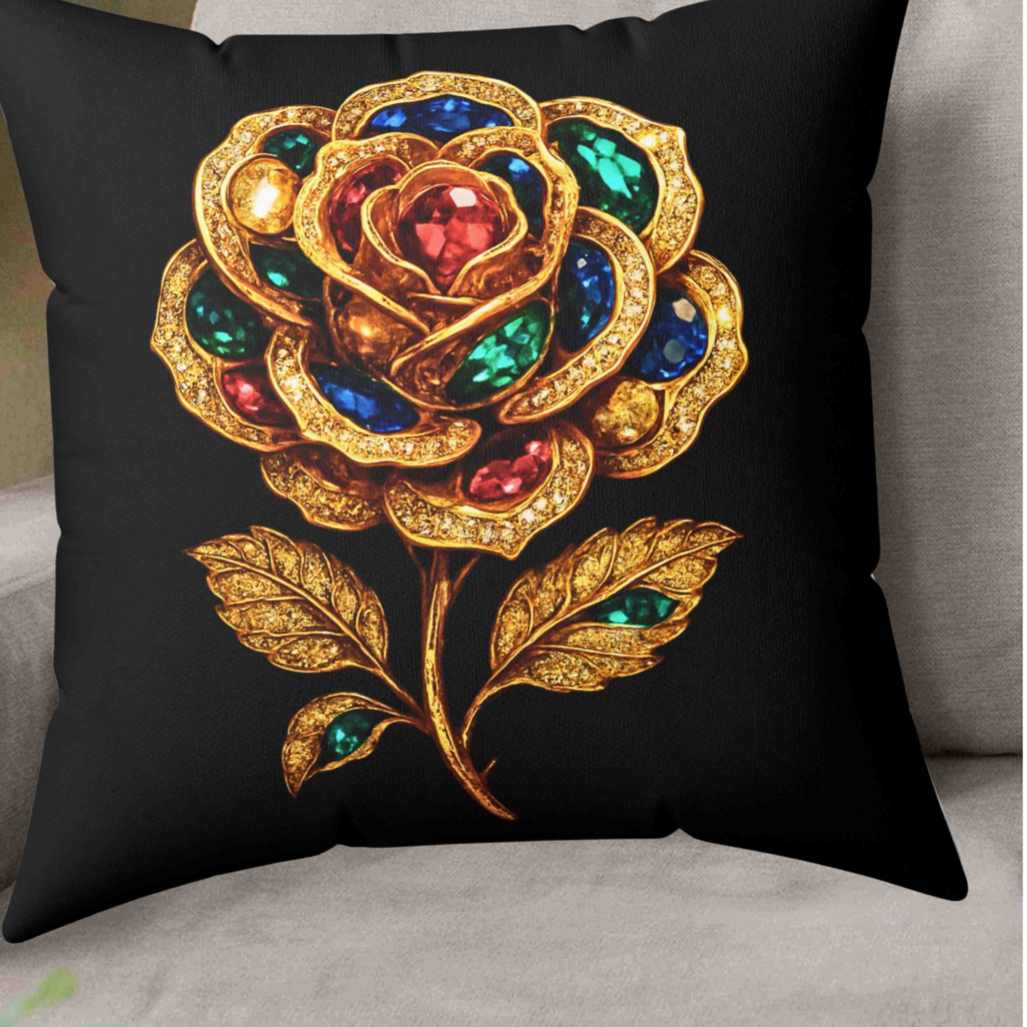 Jeweled Gold Rose Pillow | Spun Polyester Square Pillow product thumbnail image