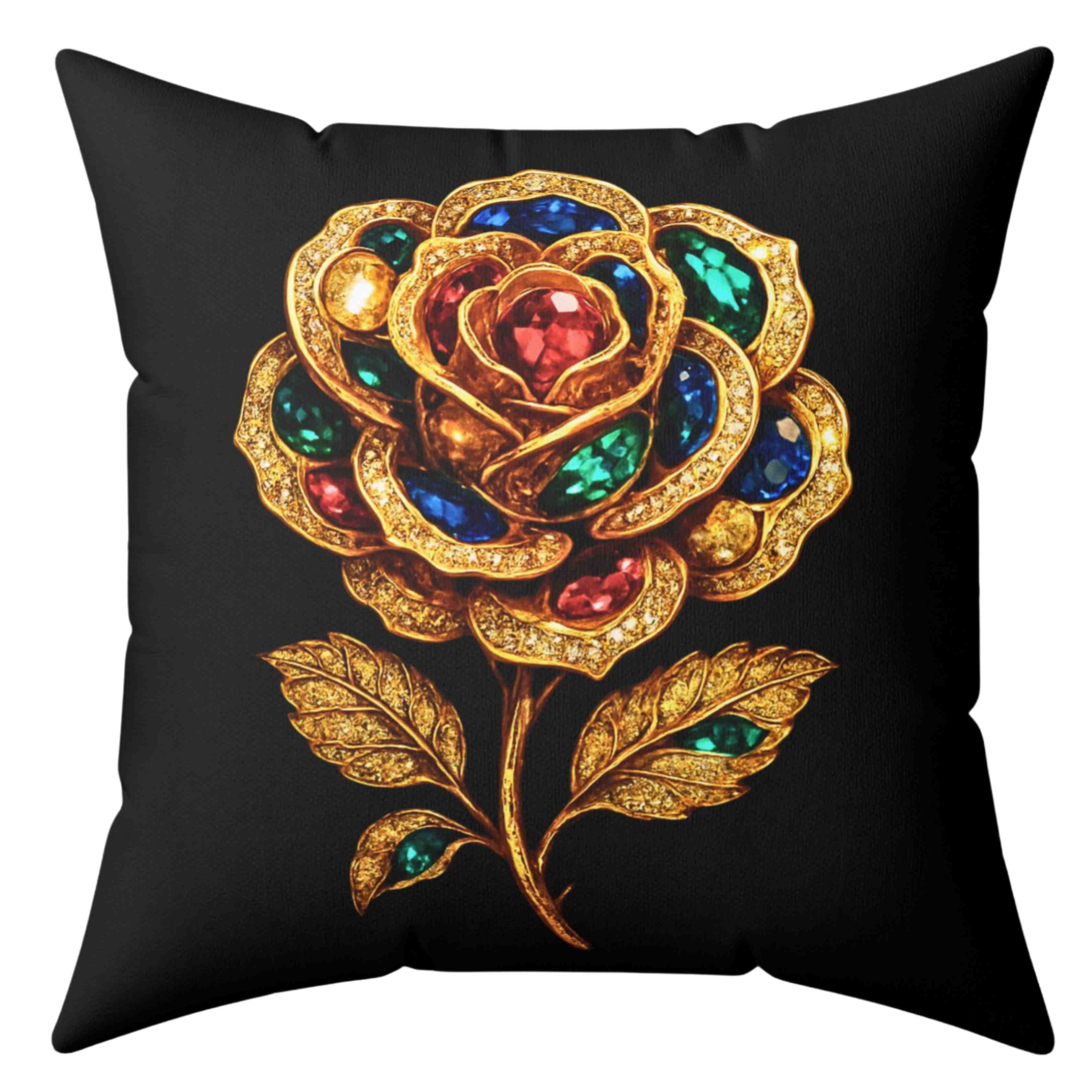 Jeweled Gold Rose Pillow | Spun Polyester Square Pillow product thumbnail image