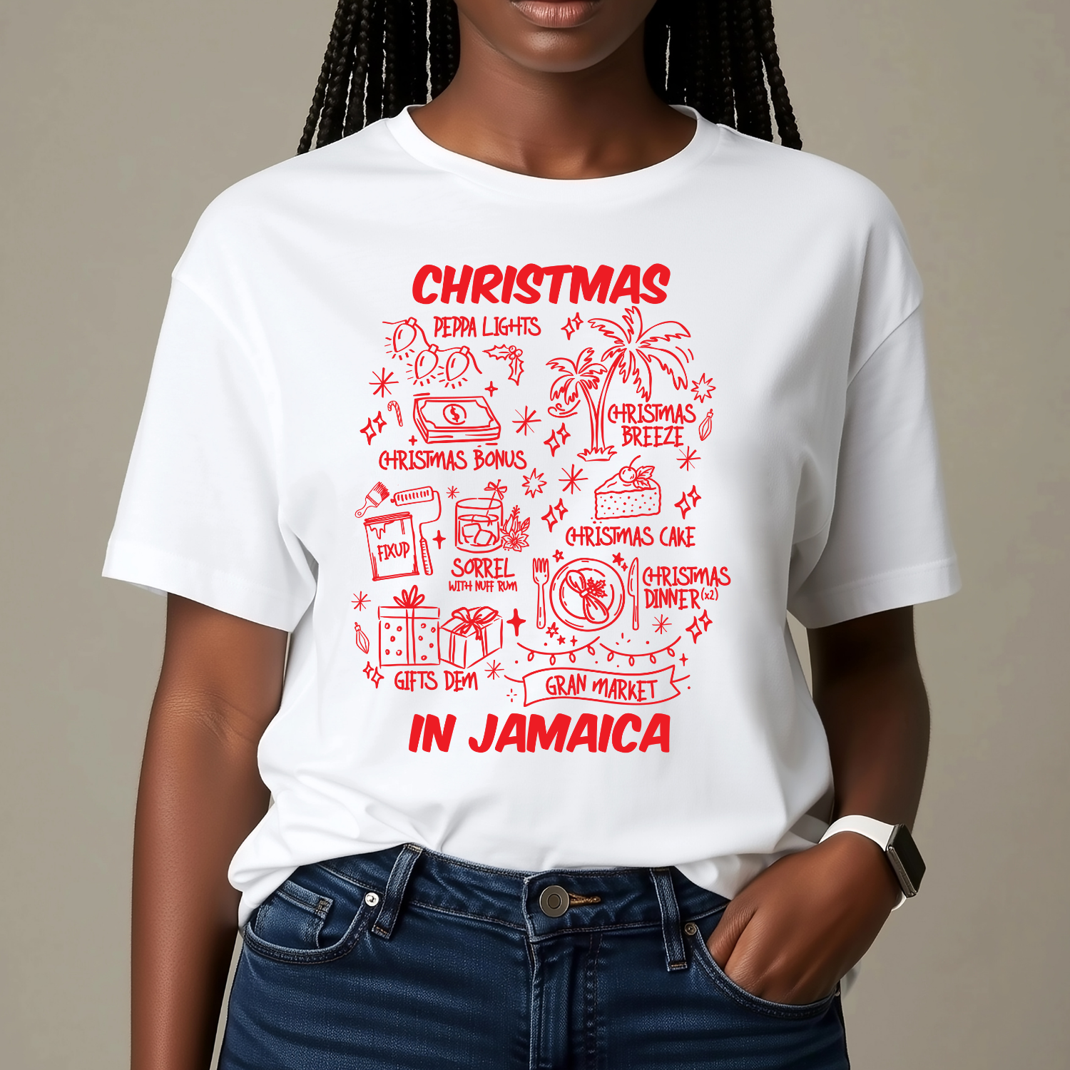 Christmas in Jamaica Unisex Heavy Cotton Tee, Holiday Gift, Jamaican Christmas Apparel, Unisex Tee product thumbnail image Christmas in Jamaica Unisex Heavy Cotton Tee, Holiday Gift, Jamaican Christmas Apparel, Unisex Tee product thumbnail image