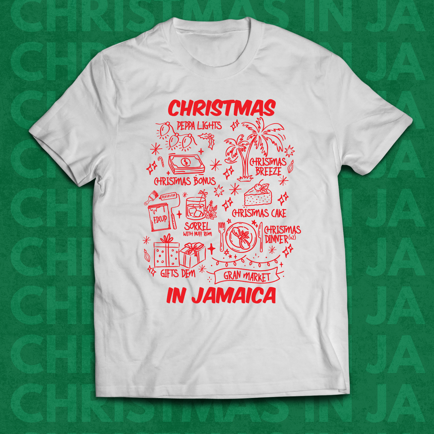 Christmas in Jamaica Unisex Heavy Cotton Tee, Holiday Gift, Jamaican Christmas Apparel, Unisex Tee product thumbnail image Christmas in Jamaica Unisex Heavy Cotton Tee, Holiday Gift, Jamaican Christmas Apparel, Unisex Tee product thumbnail image
