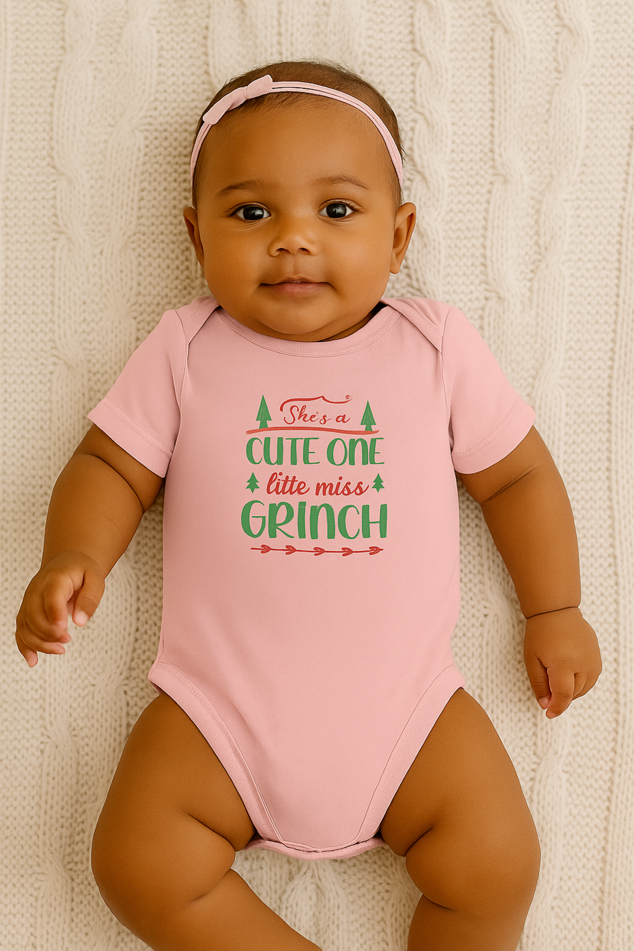  Cute One Little Miss Grinch Design Infant Bodysuit 