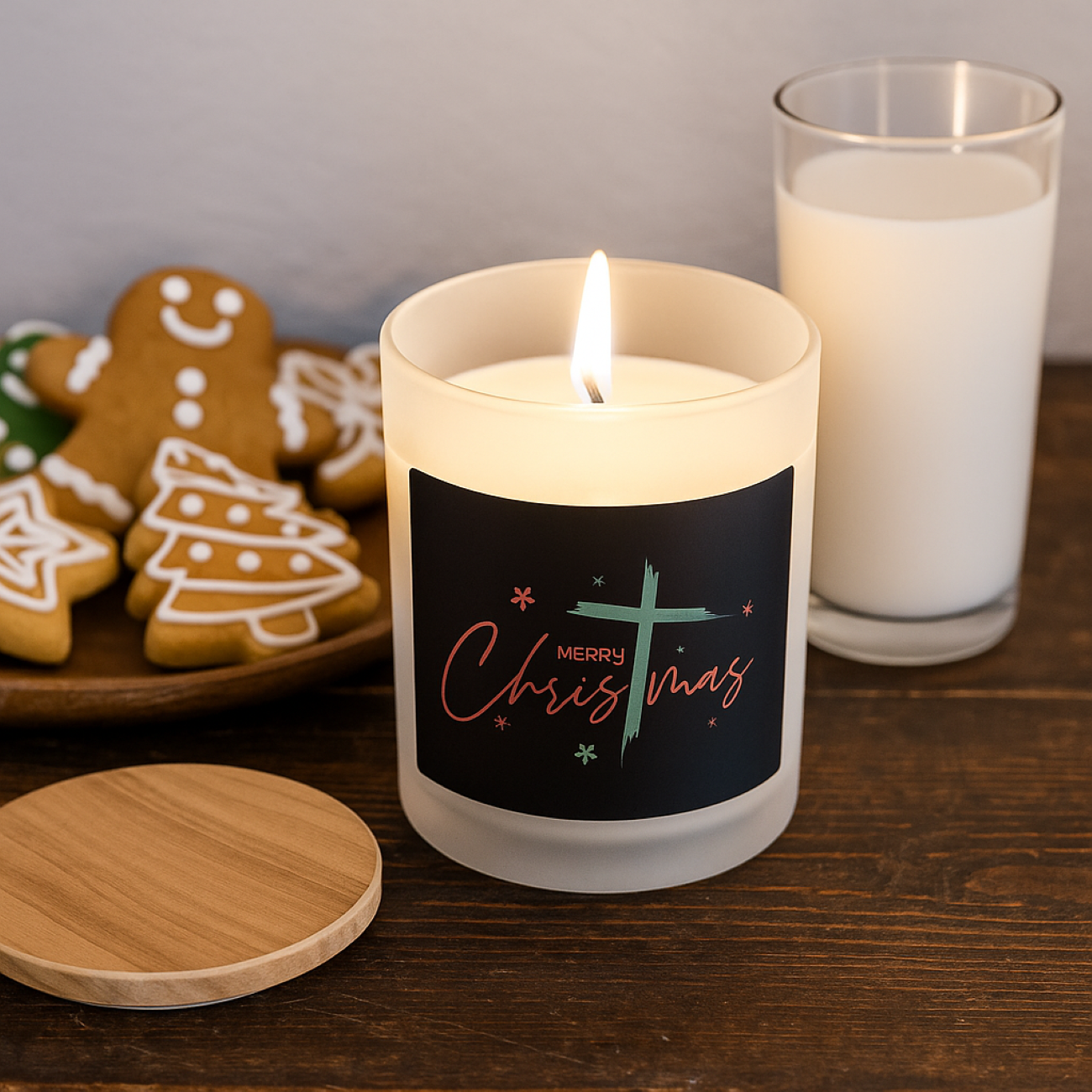 Christmas Candle - 'Merry Christmas' Frosted Glass Vegan Holiday Candle, 11oz product thumbnail image