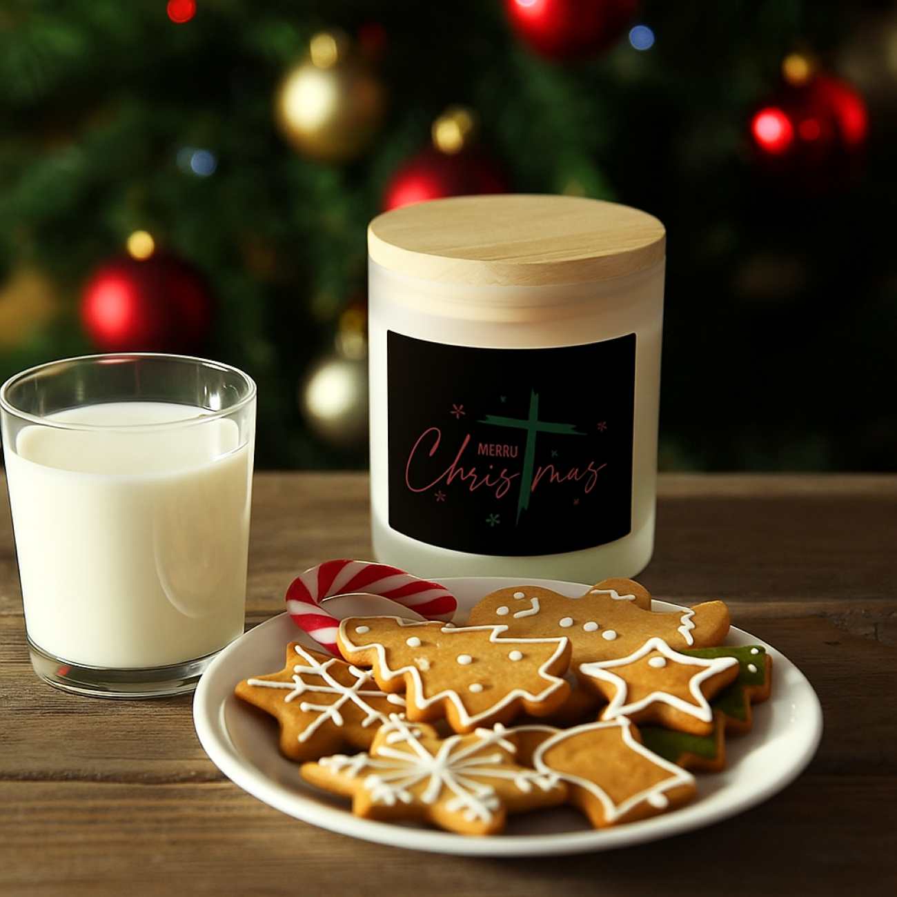 Christmas Candle - 'Merry Christmas' Frosted Glass Vegan Holiday Candle, 11oz product thumbnail image