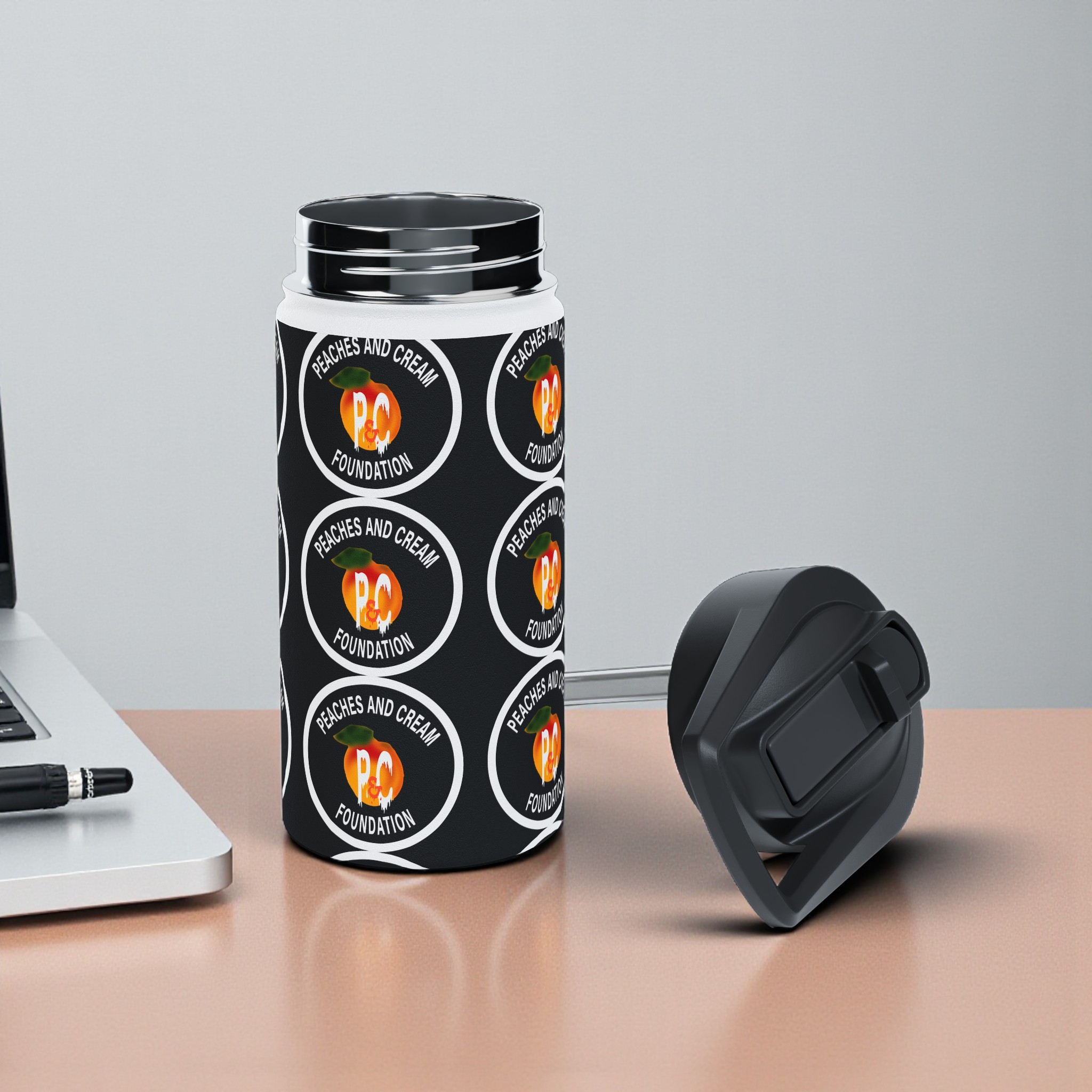 PNCF White Outline Logo Stainless Steel Water Bottle, Standard Lid product thumbnail image