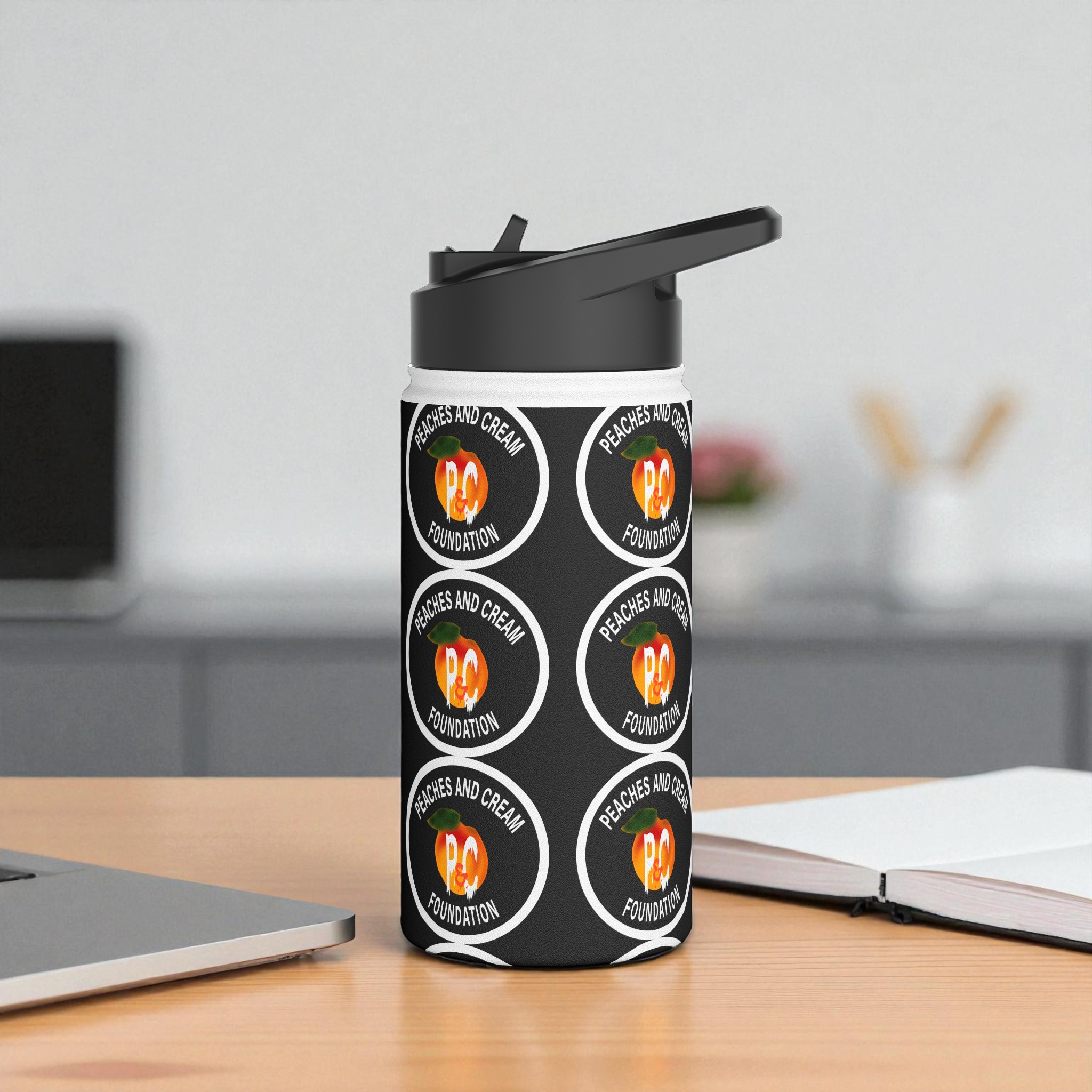 PNCF White Outline Logo Stainless Steel Water Bottle, Standard Lid