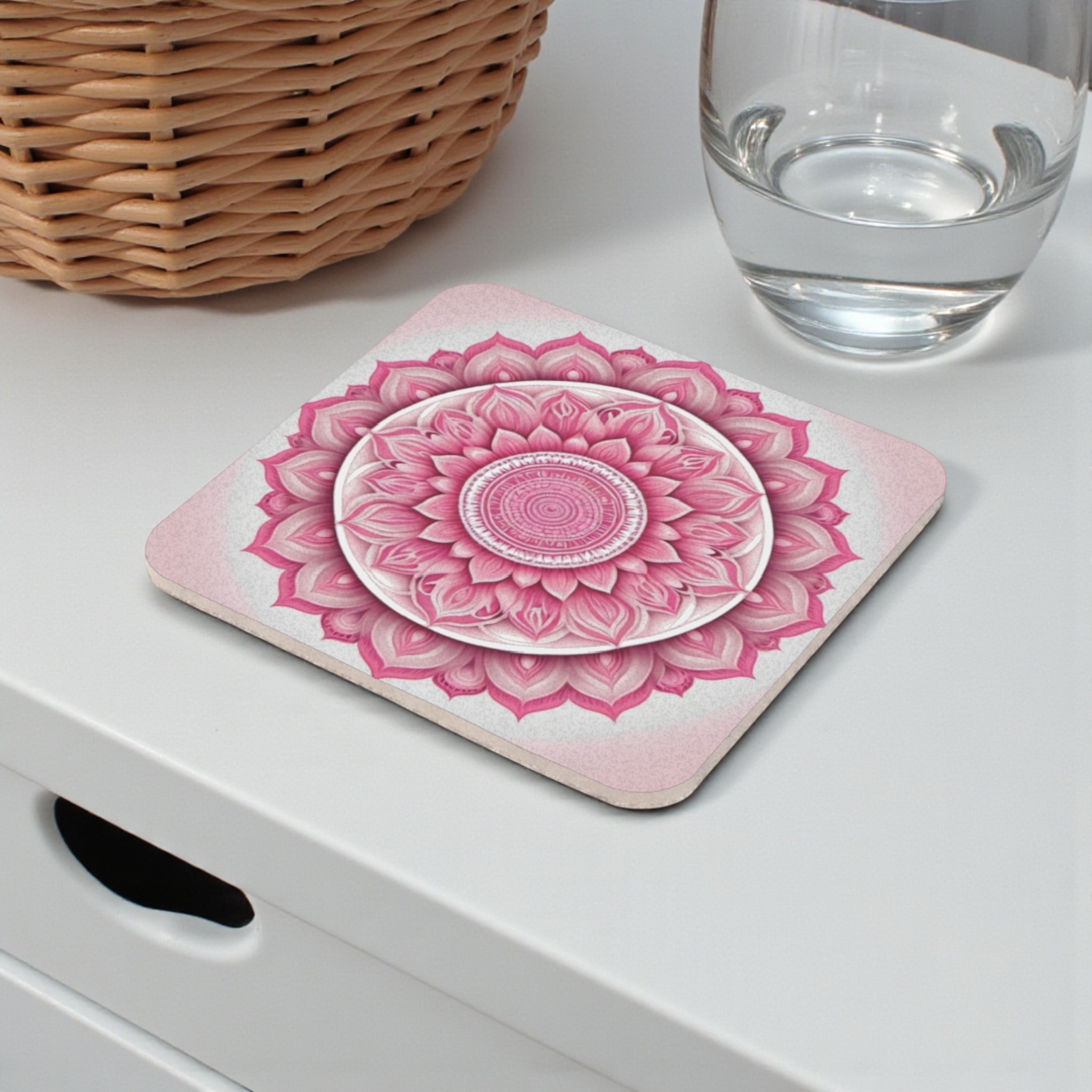 Delicate Pink Mandala Cork Back Coaster