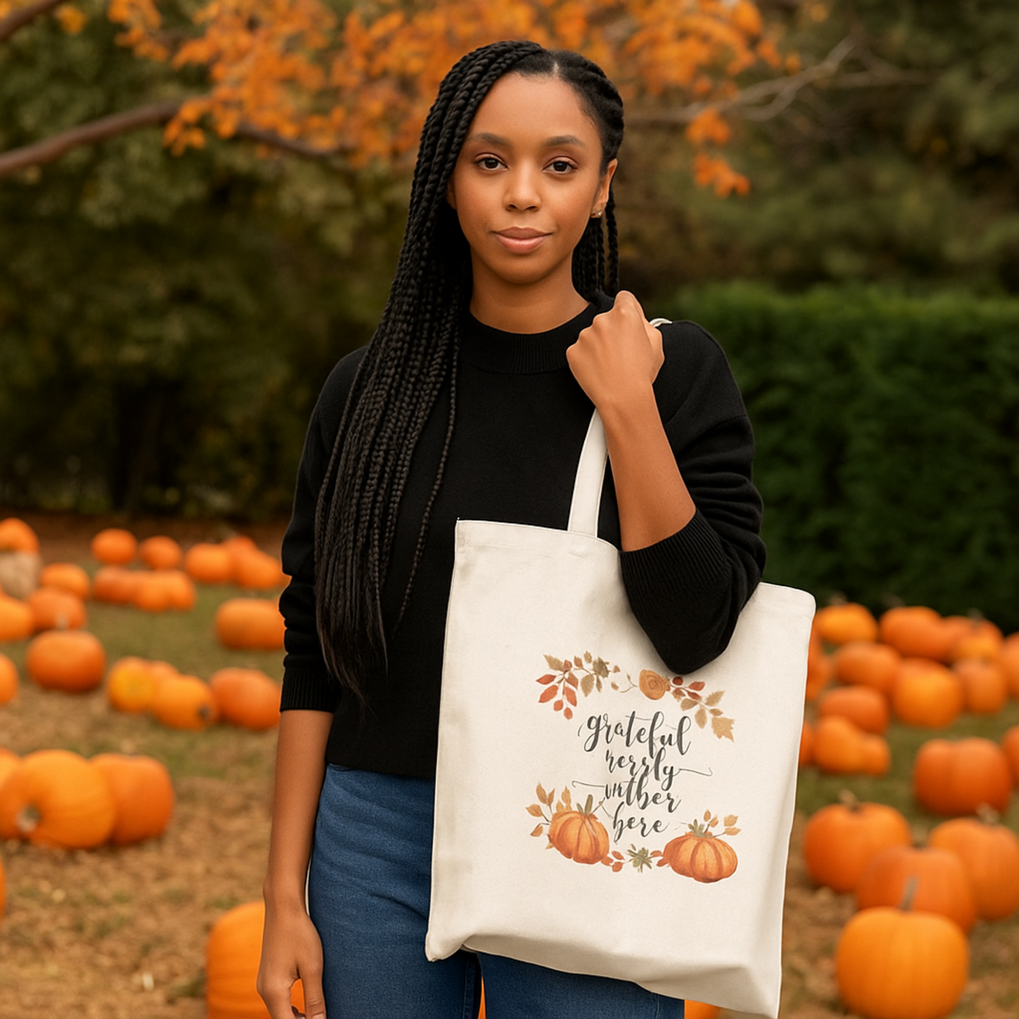 Grateful Hearts Gather Here Fall Pumpkin Tote Bag | Autumn Thanksgiving Canvas Bag | Reusable Market Tote | Cozy Seasonal Gift for Her product thumbnail image Grateful Hearts Gather Here Fall Pumpkin Tote Bag | Autumn Thanksgiving Canvas Bag | Reusable Market Tote | Cozy Seasonal Gift for Her product thumbnail image