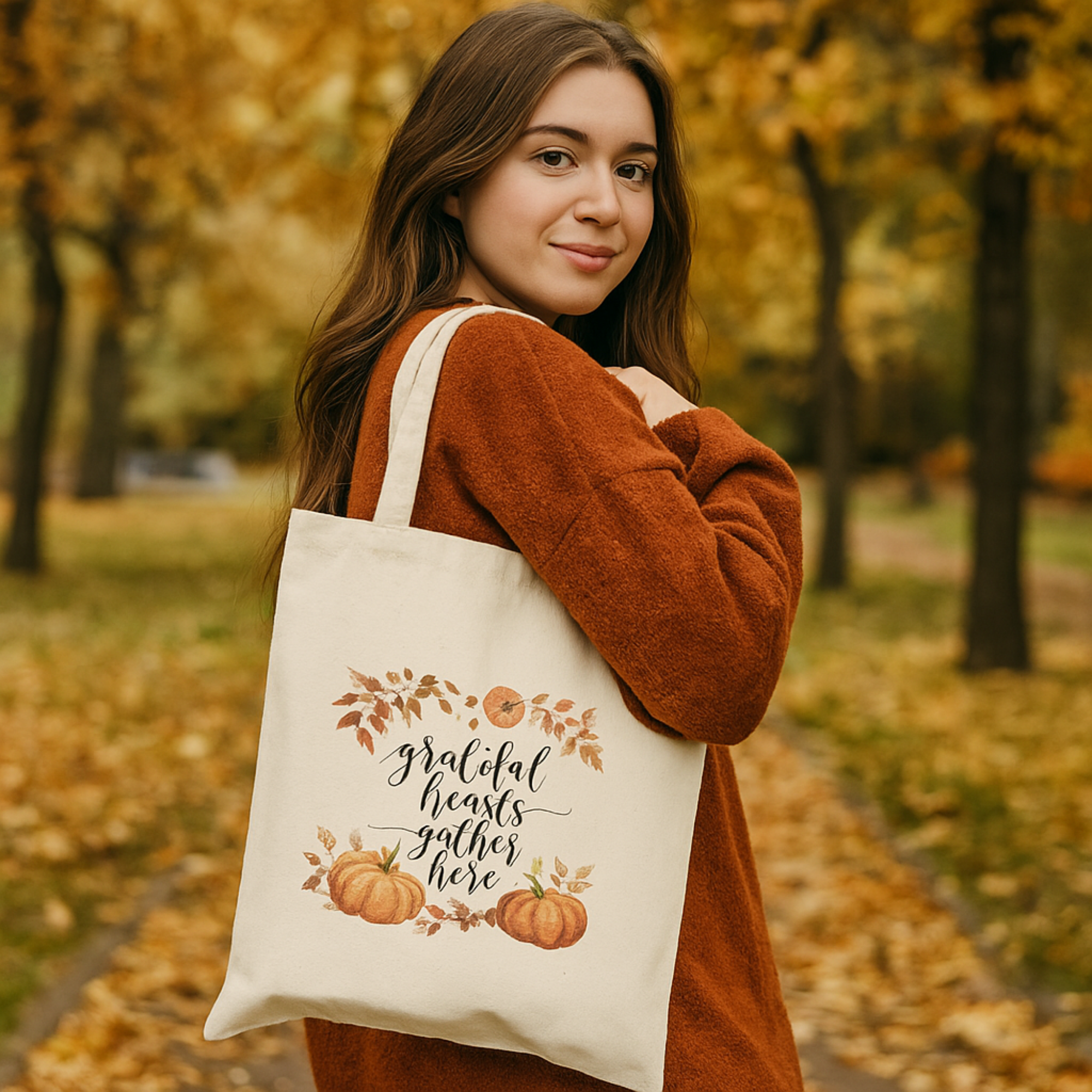 Grateful Hearts Gather Here Fall Pumpkin Tote Bag | Autumn Thanksgiving Canvas Bag | Reusable Market Tote | Cozy Seasonal Gift for Her product thumbnail image Grateful Hearts Gather Here Fall Pumpkin Tote Bag | Autumn Thanksgiving Canvas Bag | Reusable Market Tote | Cozy Seasonal Gift for Her product thumbnail image
