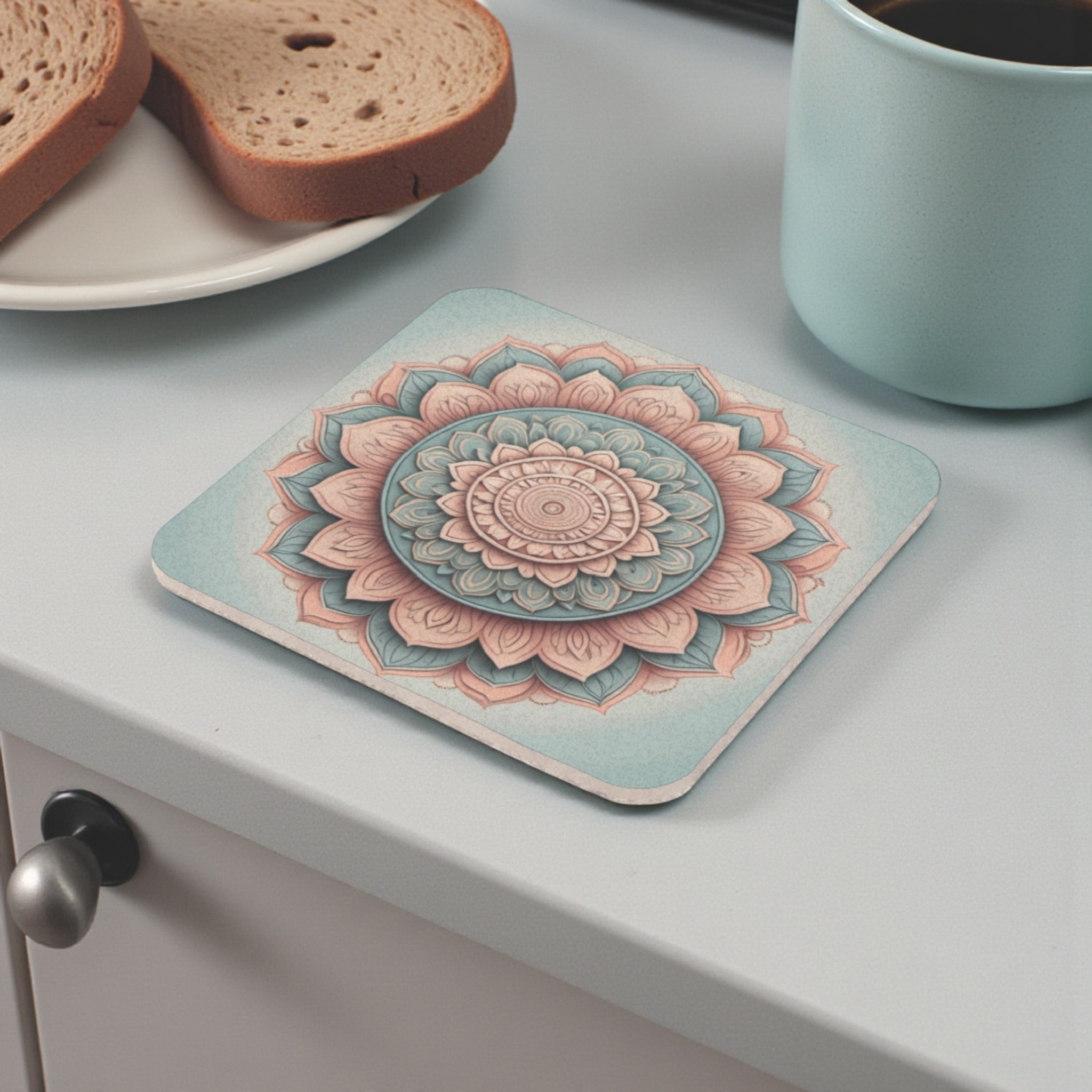 Calming Pastel Mandala Cork Back Coaster