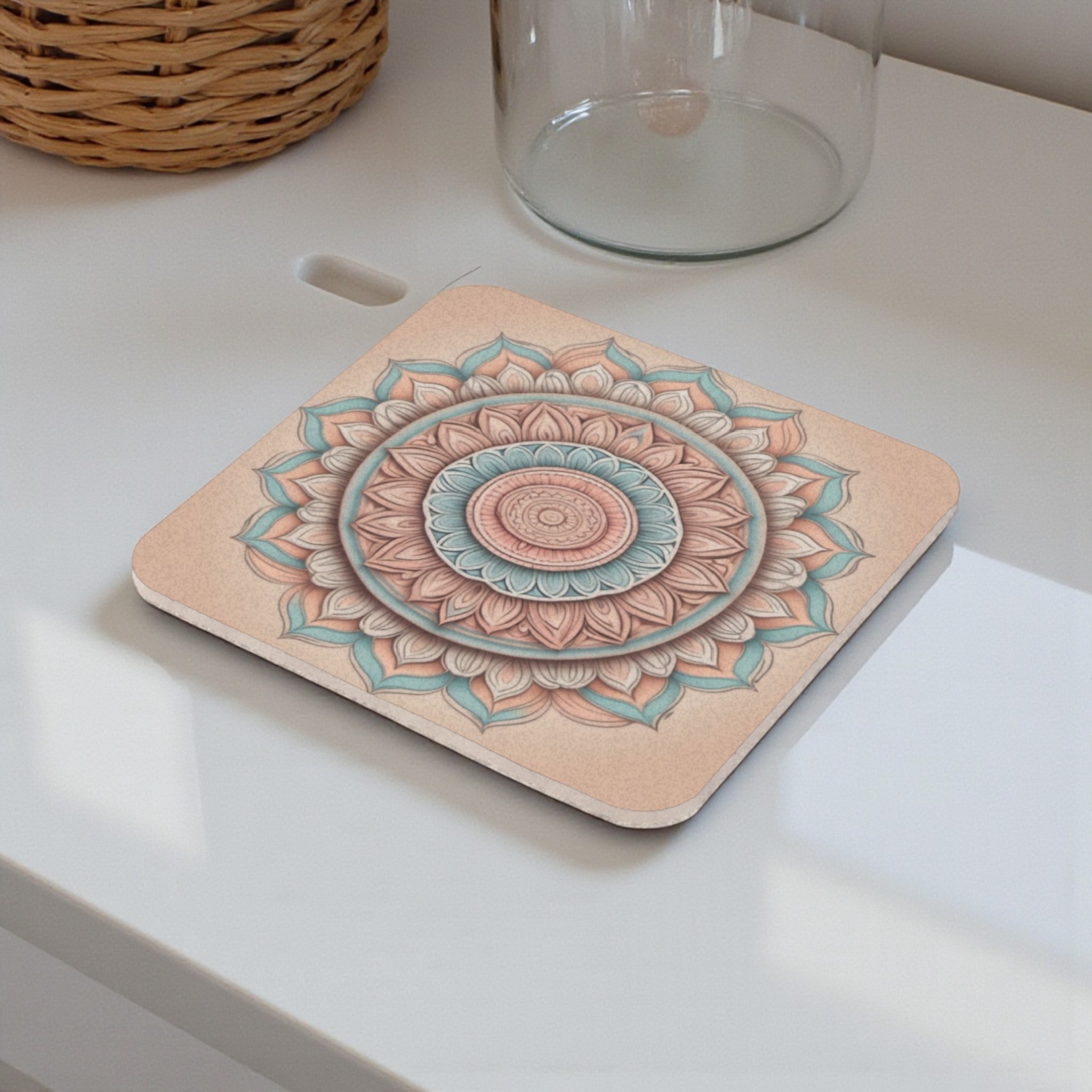 Earthy Pastel Mandala Cork Back Coaster