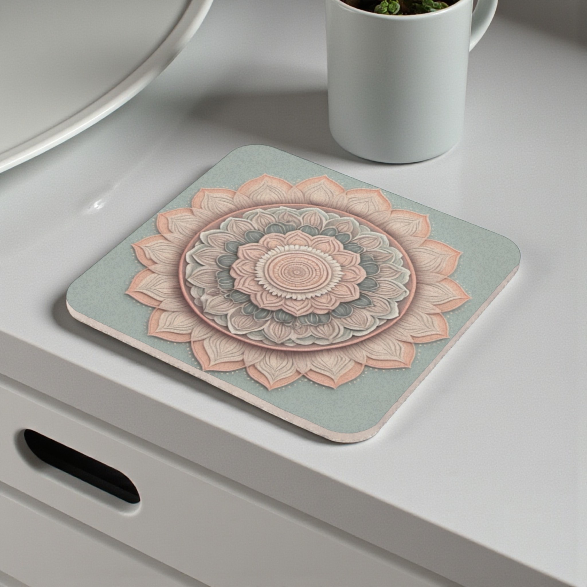 Sage Green Mandala Cork Back Coaster